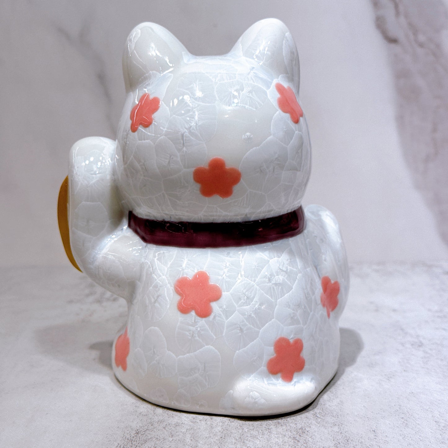 日本清水燒招財貓 達摩 花結晶 白 千万両