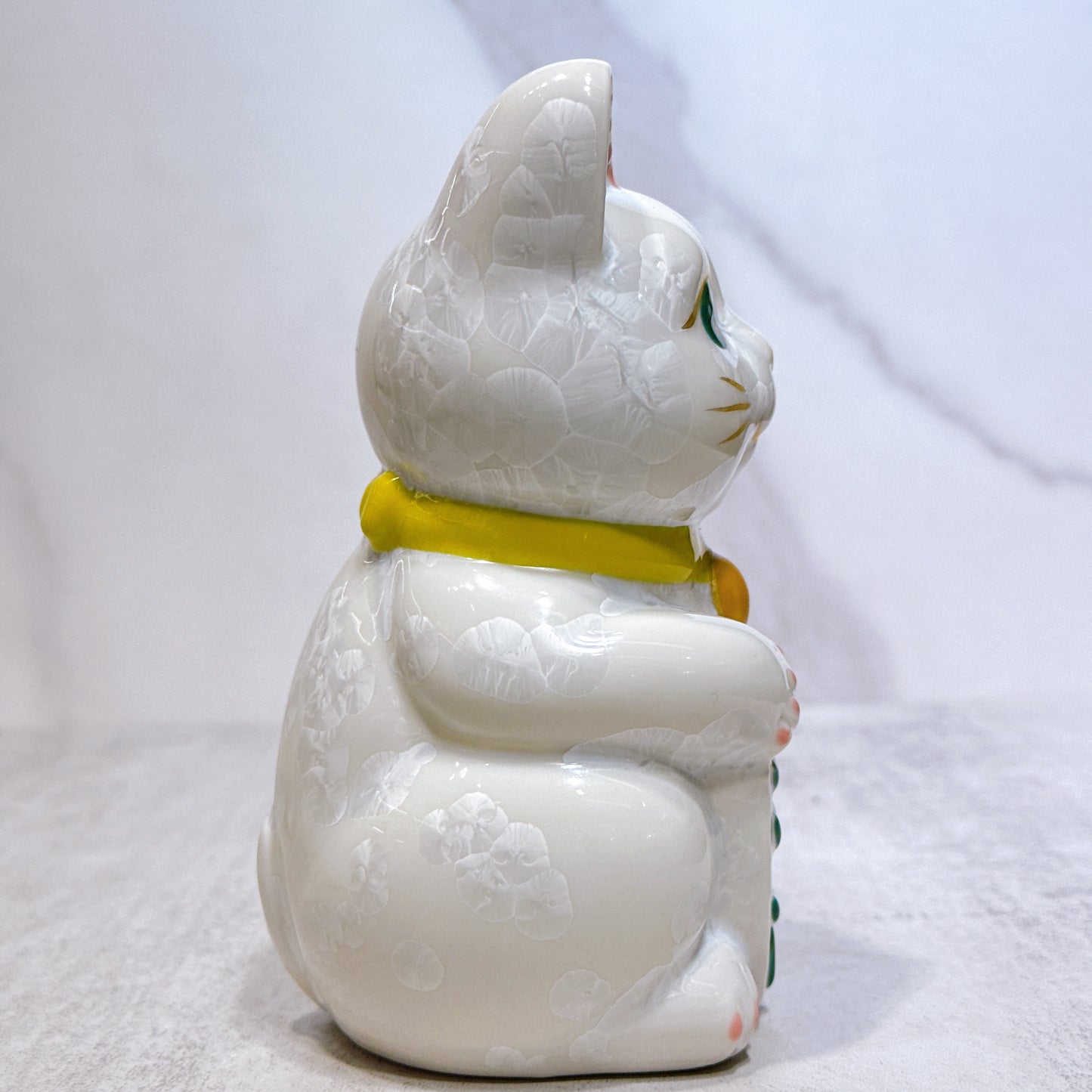 日本清水燒招財貓 花結晶 白 千万両 左