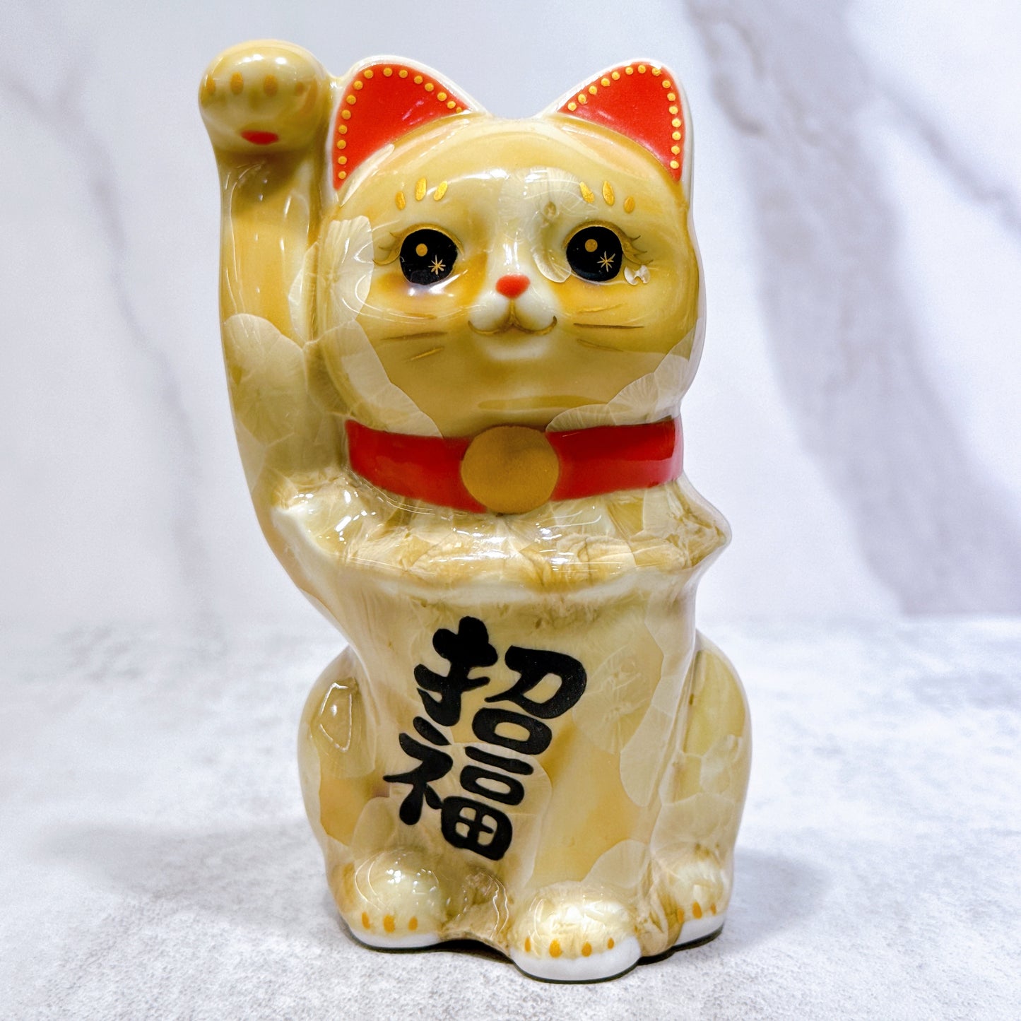 日本清水燒招財貓 花結晶 金花 招福