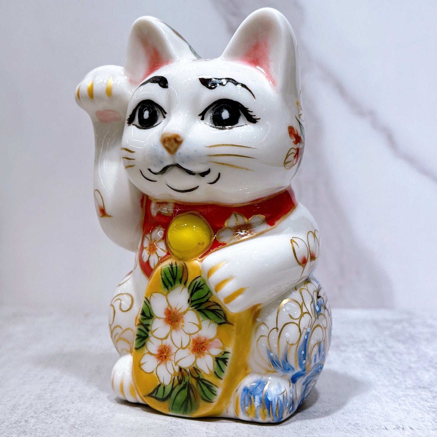 日本清水燒招財貓 色繪 櫻鯉