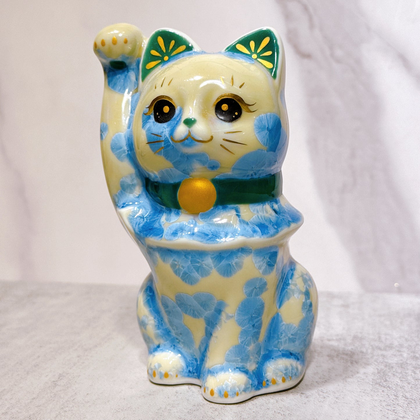 日本清水燒招財貓 花結晶 縹