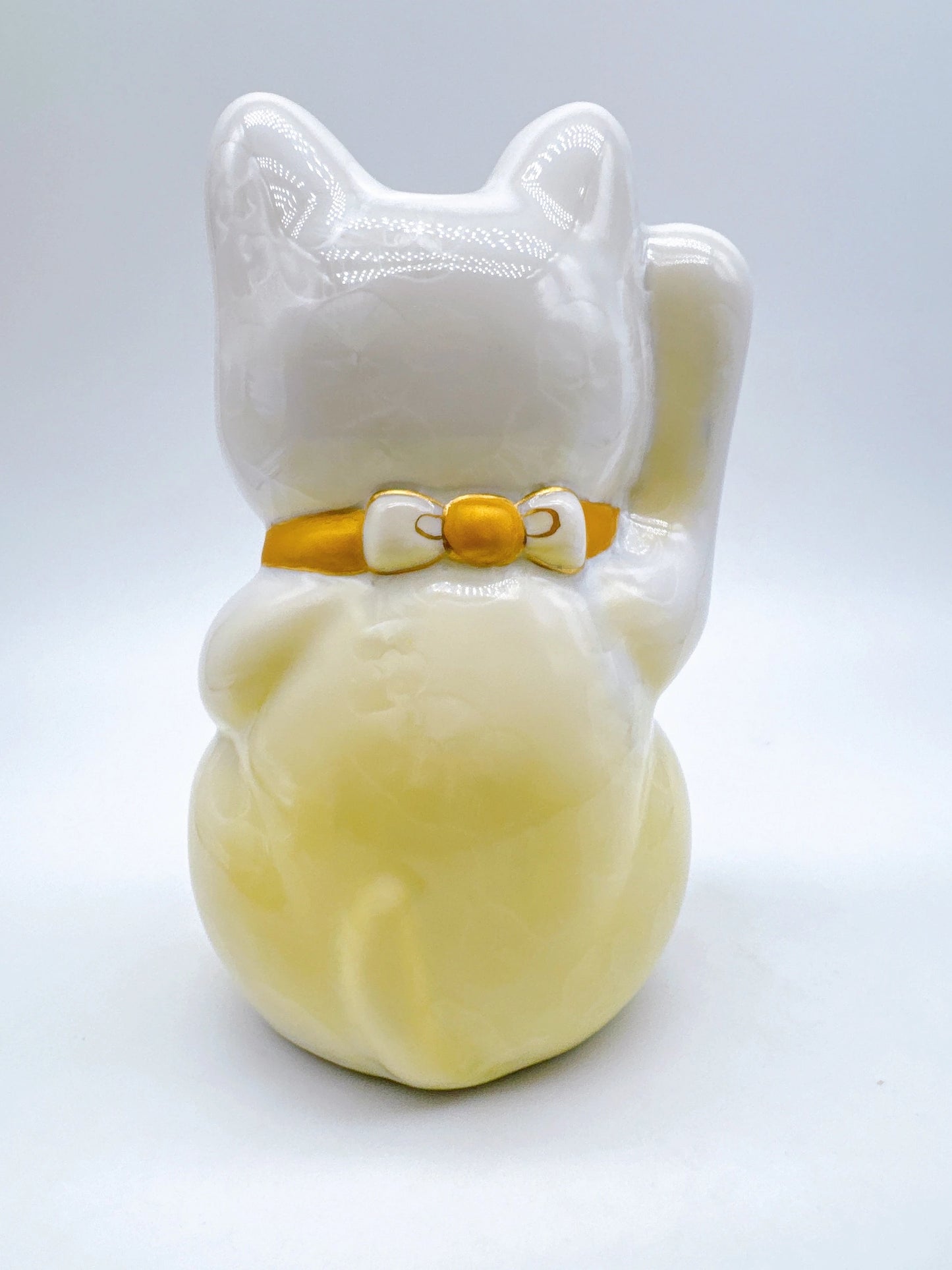 日本清水燒招財貓 花結晶 黃白 特大
