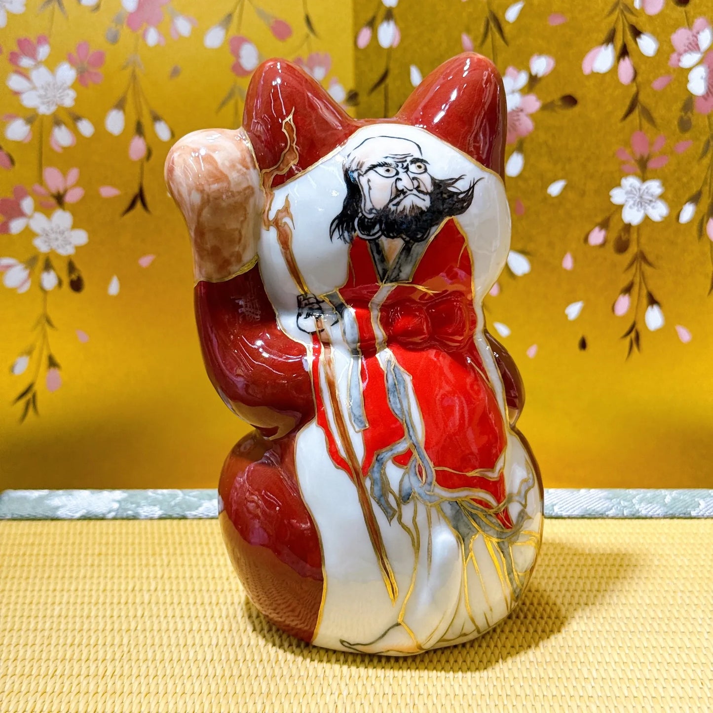 日本清水烧招财猫 仫绘 达摩大师