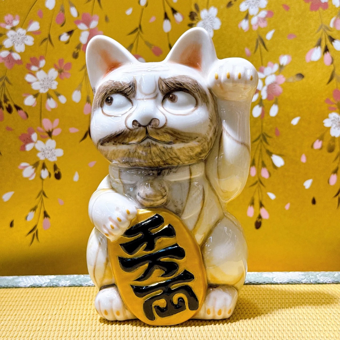 日本清水烧招财猫 仫绘 白地 达摩