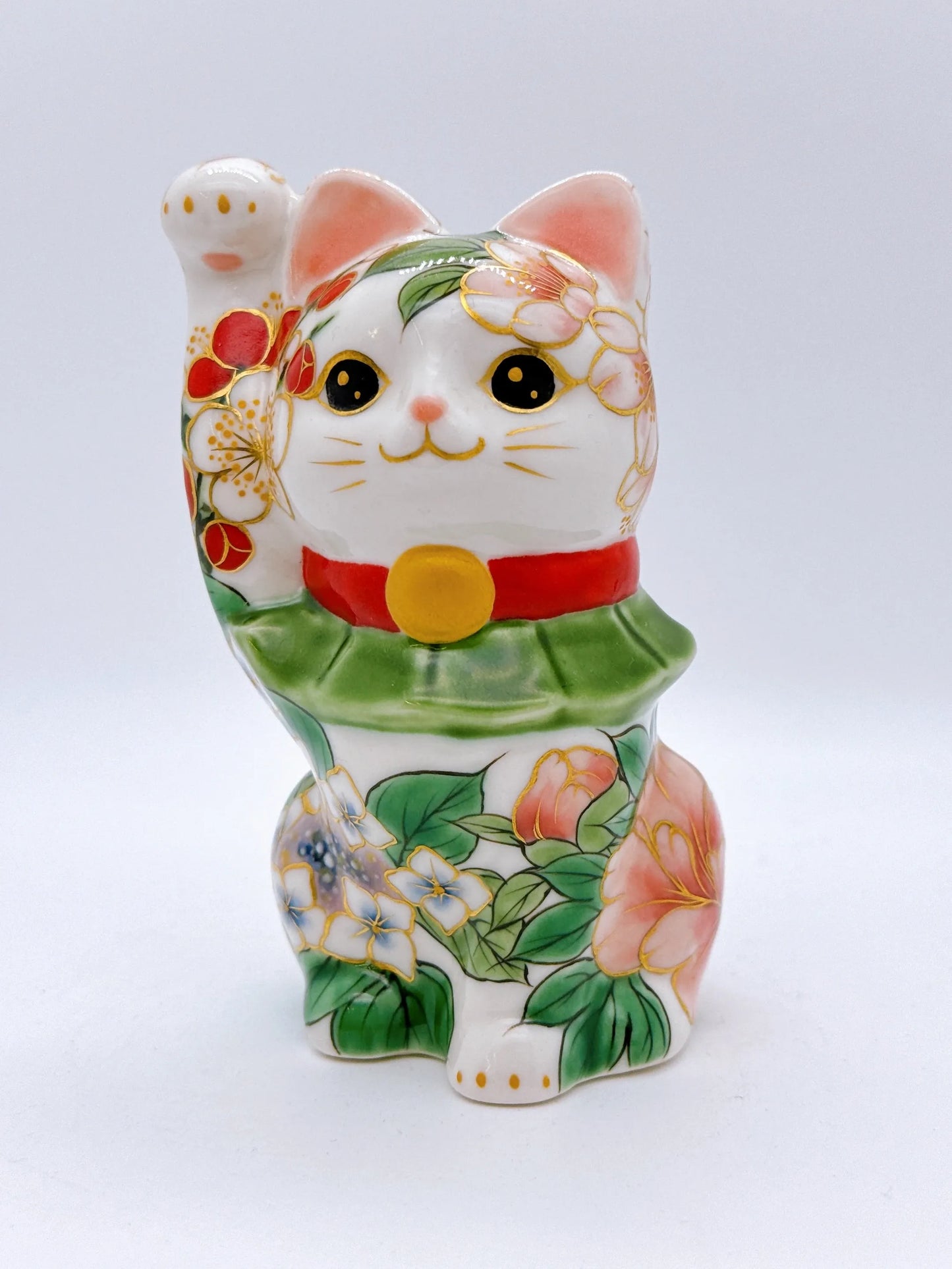 日本清水燒招財貓 色繪 四季草花