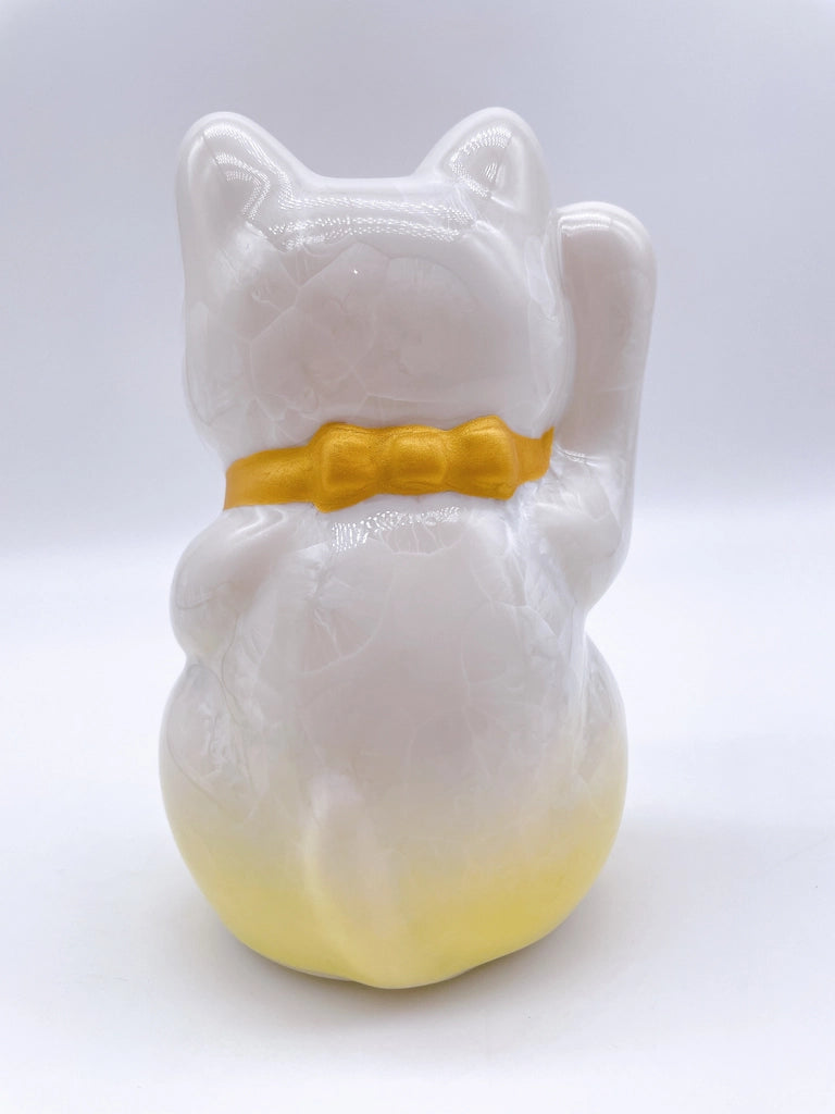 日本清水烧招财猫 花结晶 黄白 亿万两 左
