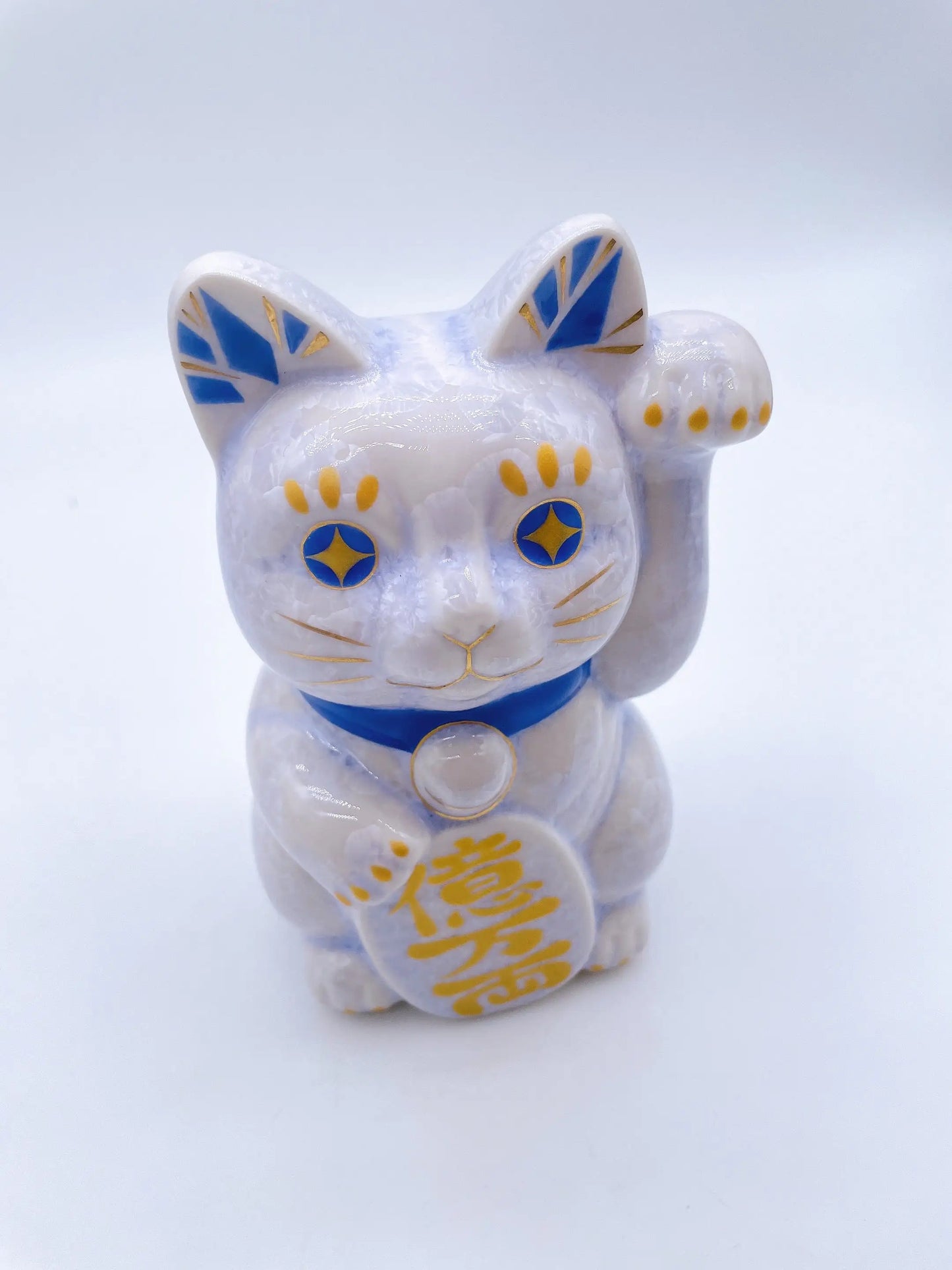 日本清水烧招财猫 花结晶 藤 亿万两
