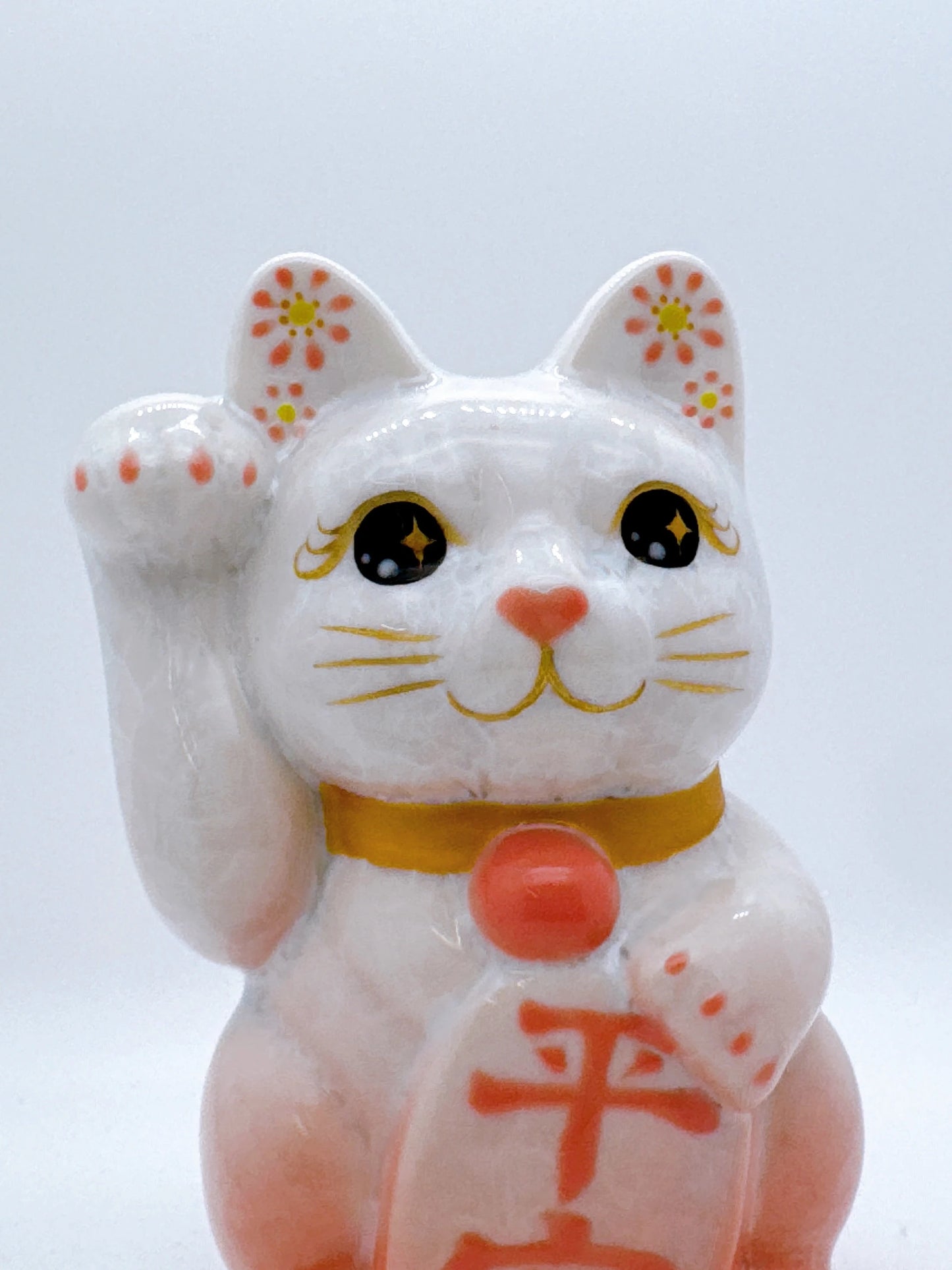 日本清水燒招財貓 花結晶 桃白 平安 右