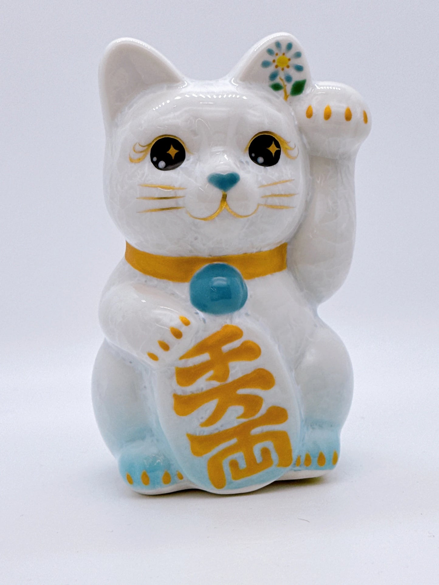 日本清水燒招財貓 花結晶 水白 億萬両 左
