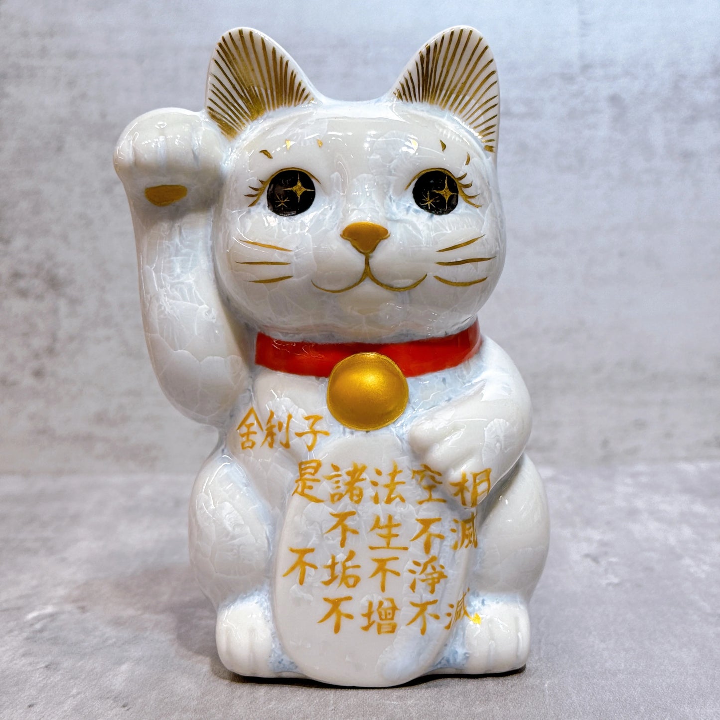 日本清水燒招財貓 花結晶 心經 白 右