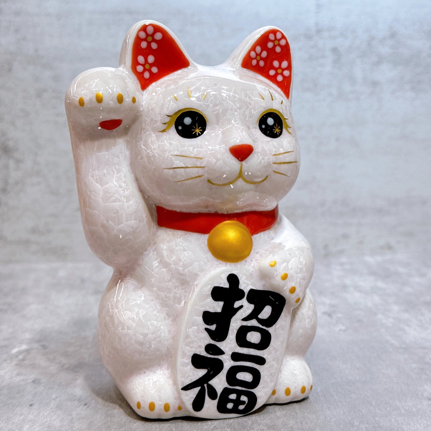 日本清水燒招財貓 花結晶 粉 招福 右