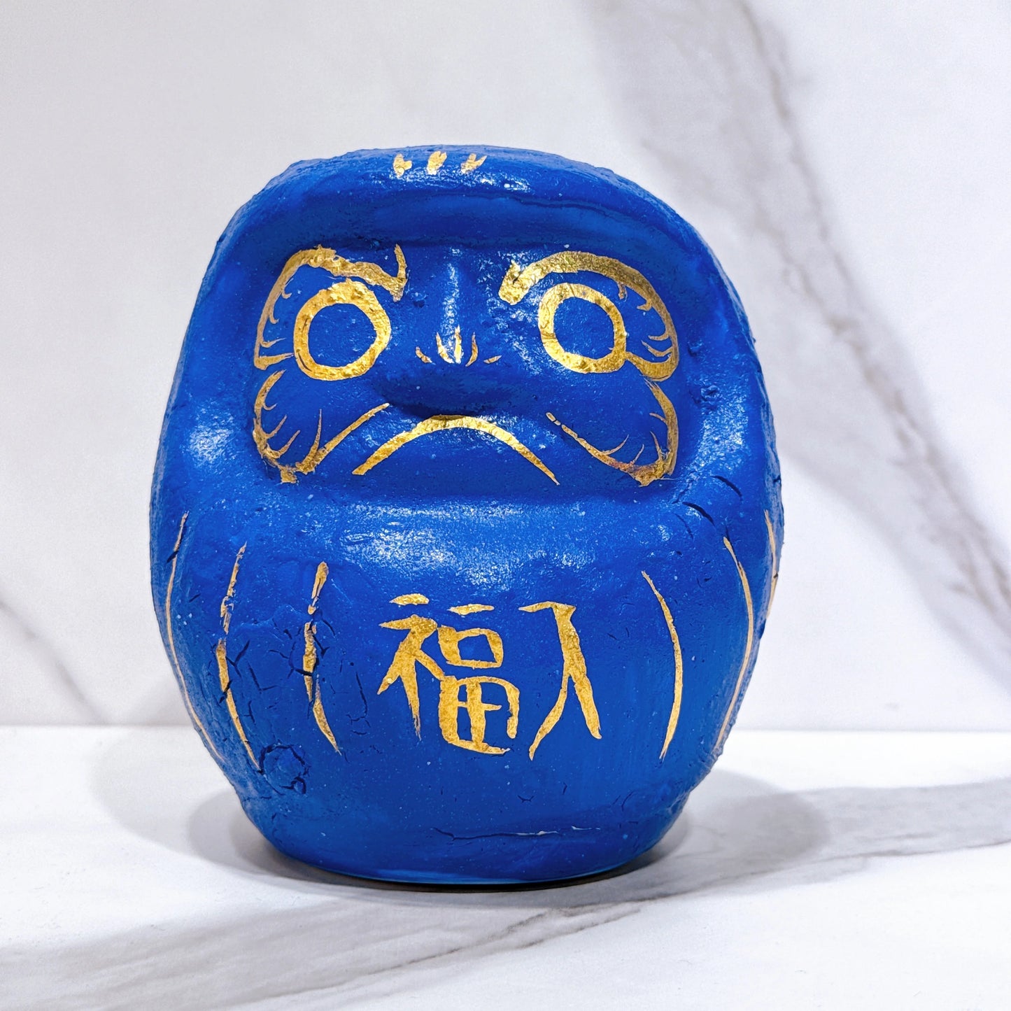 日本清水燒達摩 梅花皮 青X金彩 中