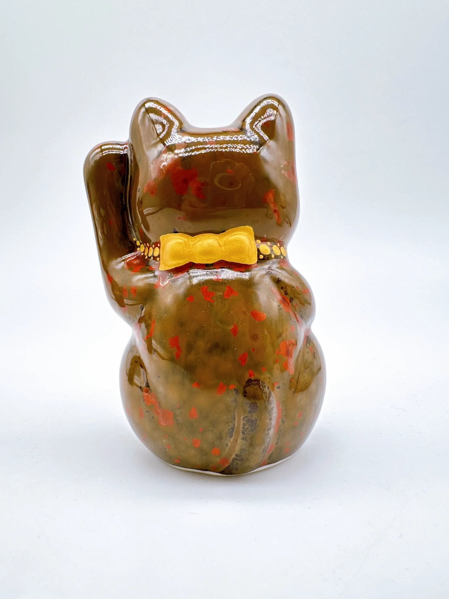 日本清水烧招财猫 花结晶 真朱 千万两 左 特小