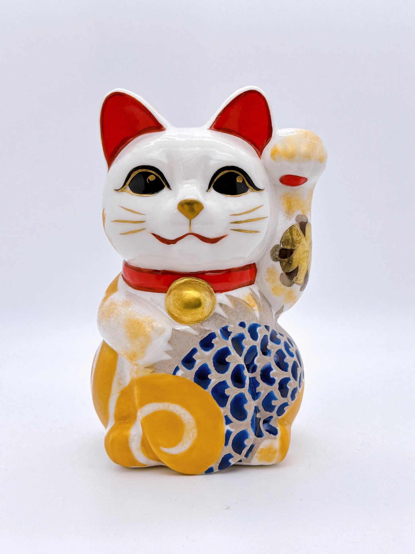 日本清水烧招财猫 色绘 舞龙
