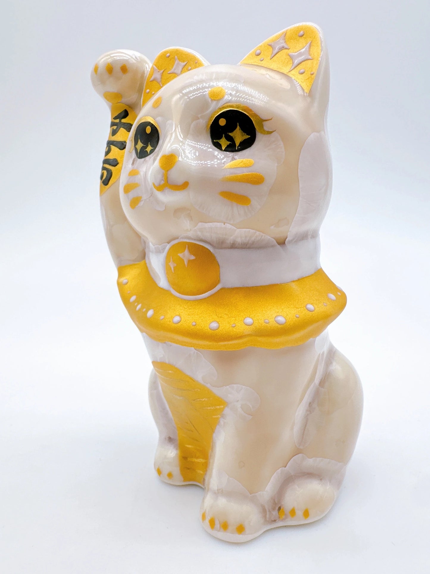 日本清水燒招財貓 花結晶 杏小判 金彩