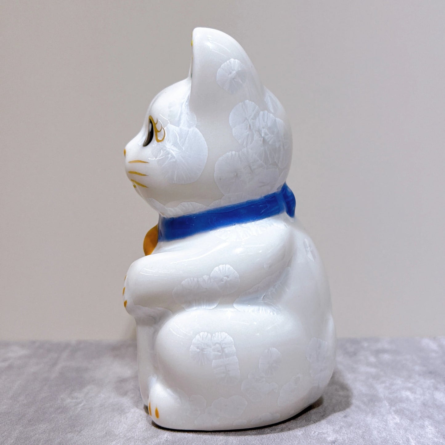 日本清水燒招財貓 花結晶 白 招福 右 特小
