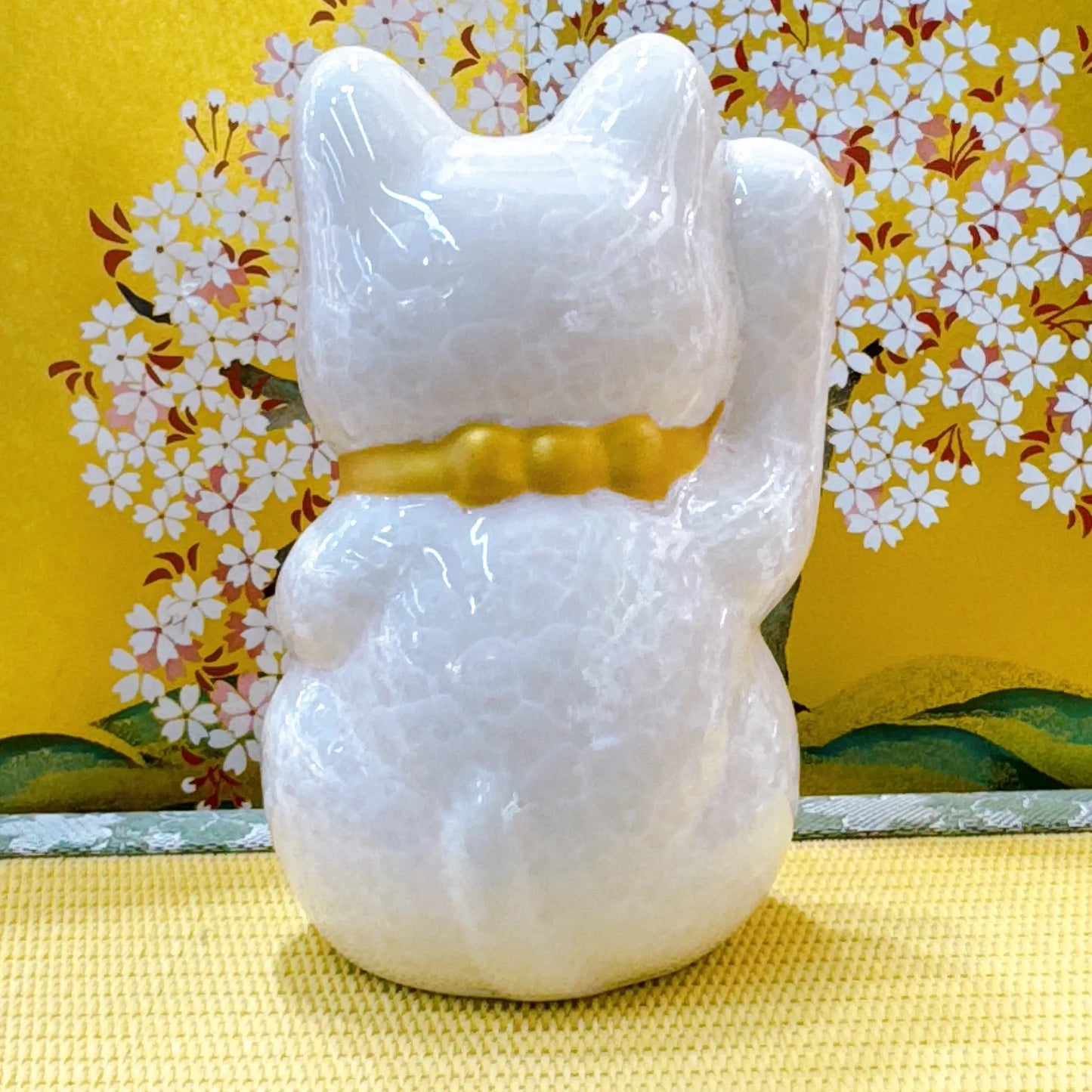 日本清水燒招財貓 花結晶 桃 爆數 右