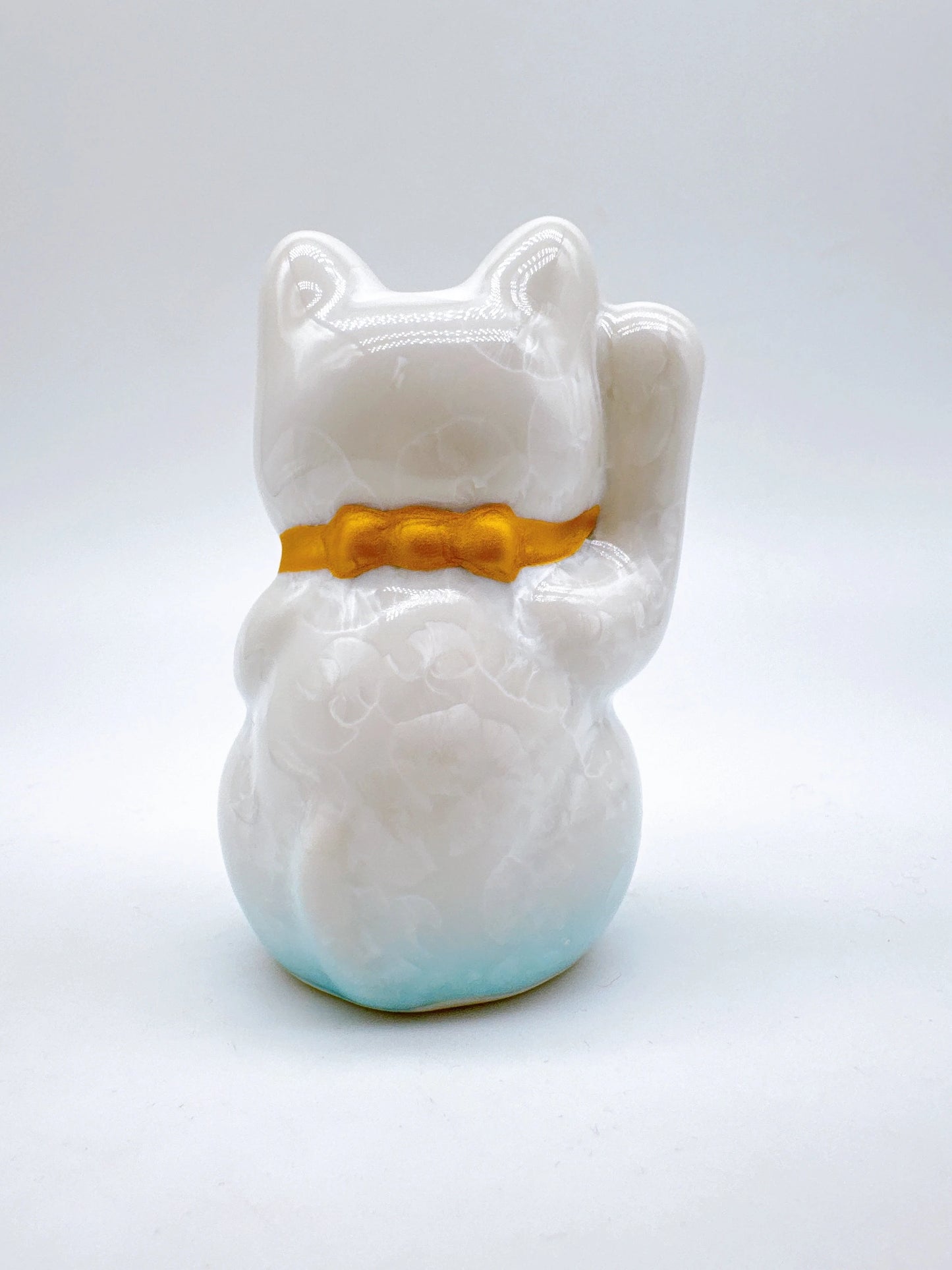 日本清水烧招财猫 花结晶 水白 亿万两 右 特小