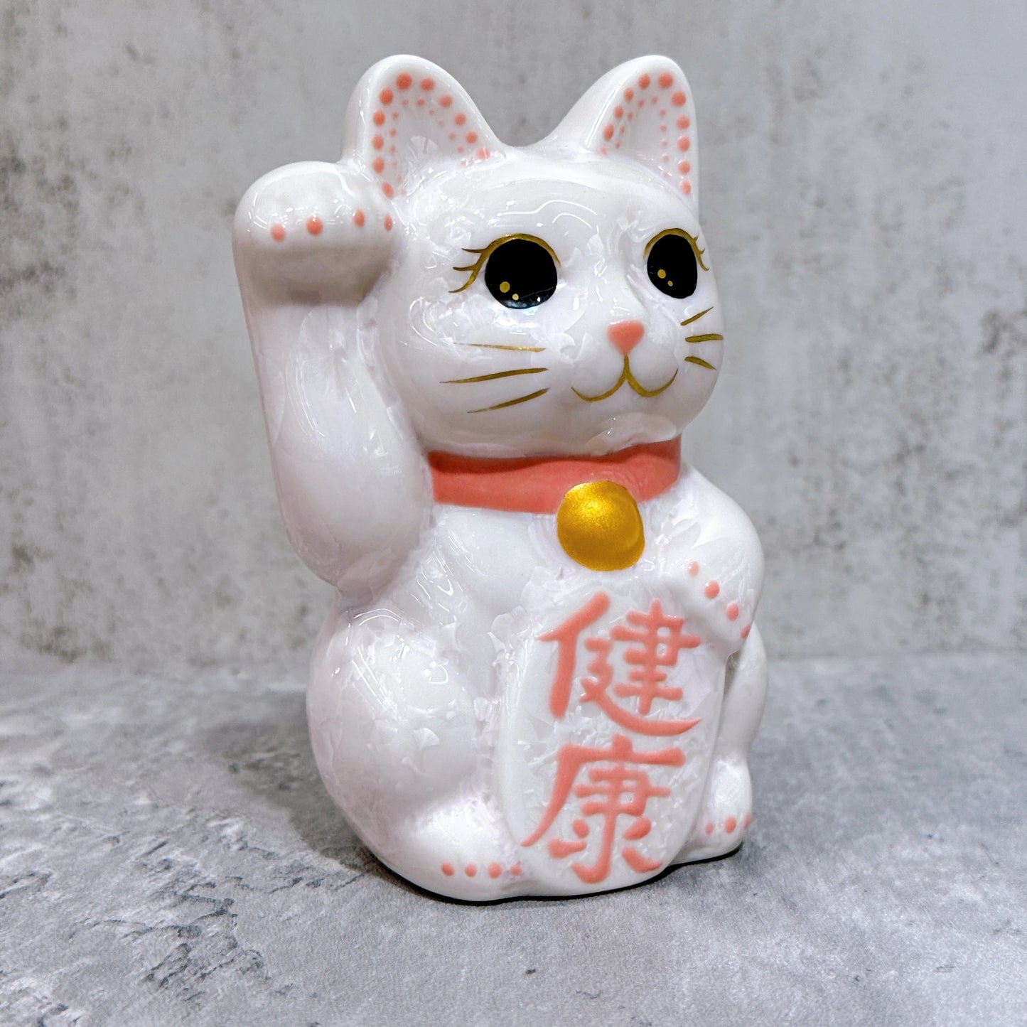 日本清水燒招財貓 花結晶 桃 健康 右 特小