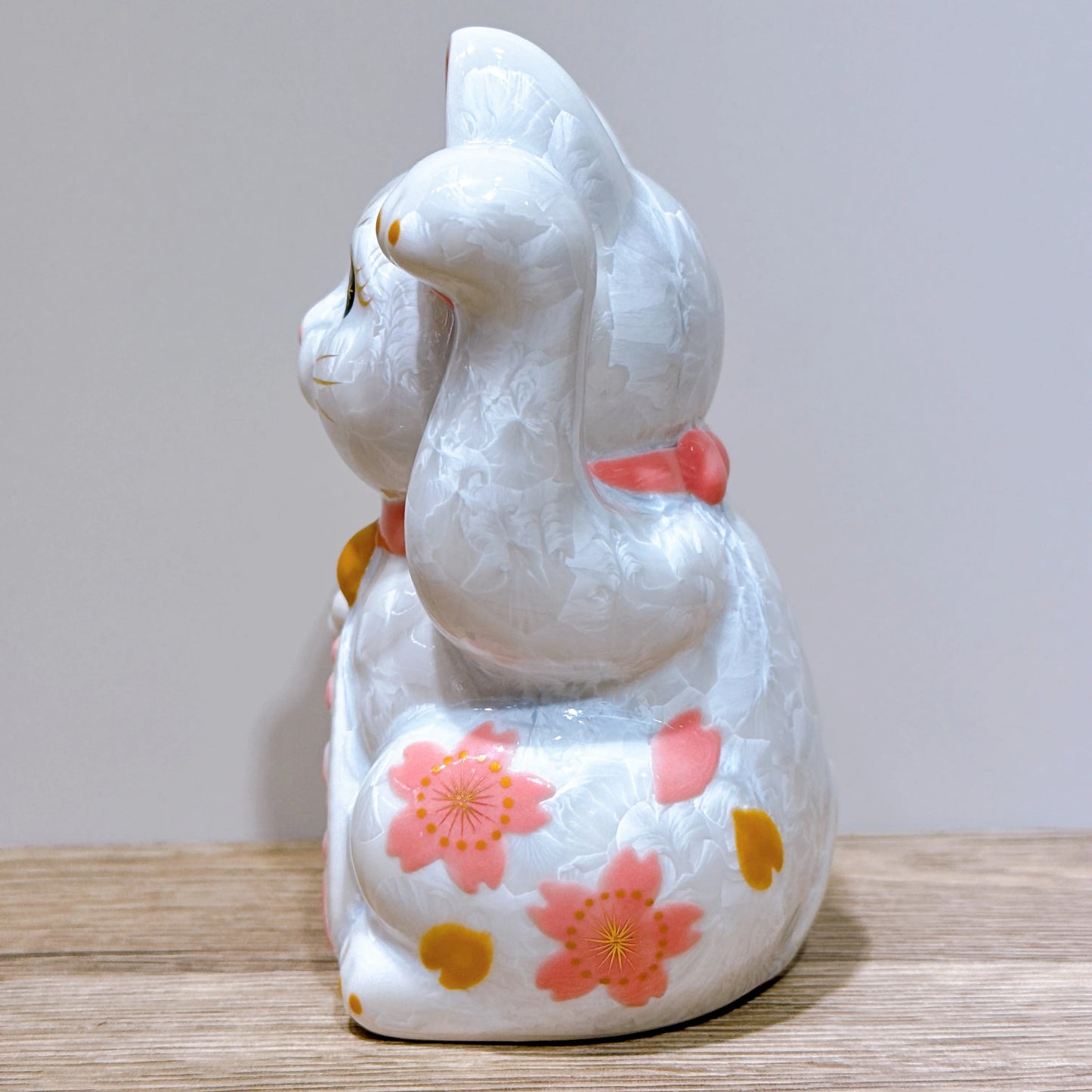 日本清水燒招財貓 花結晶 白 体花 千万両 左