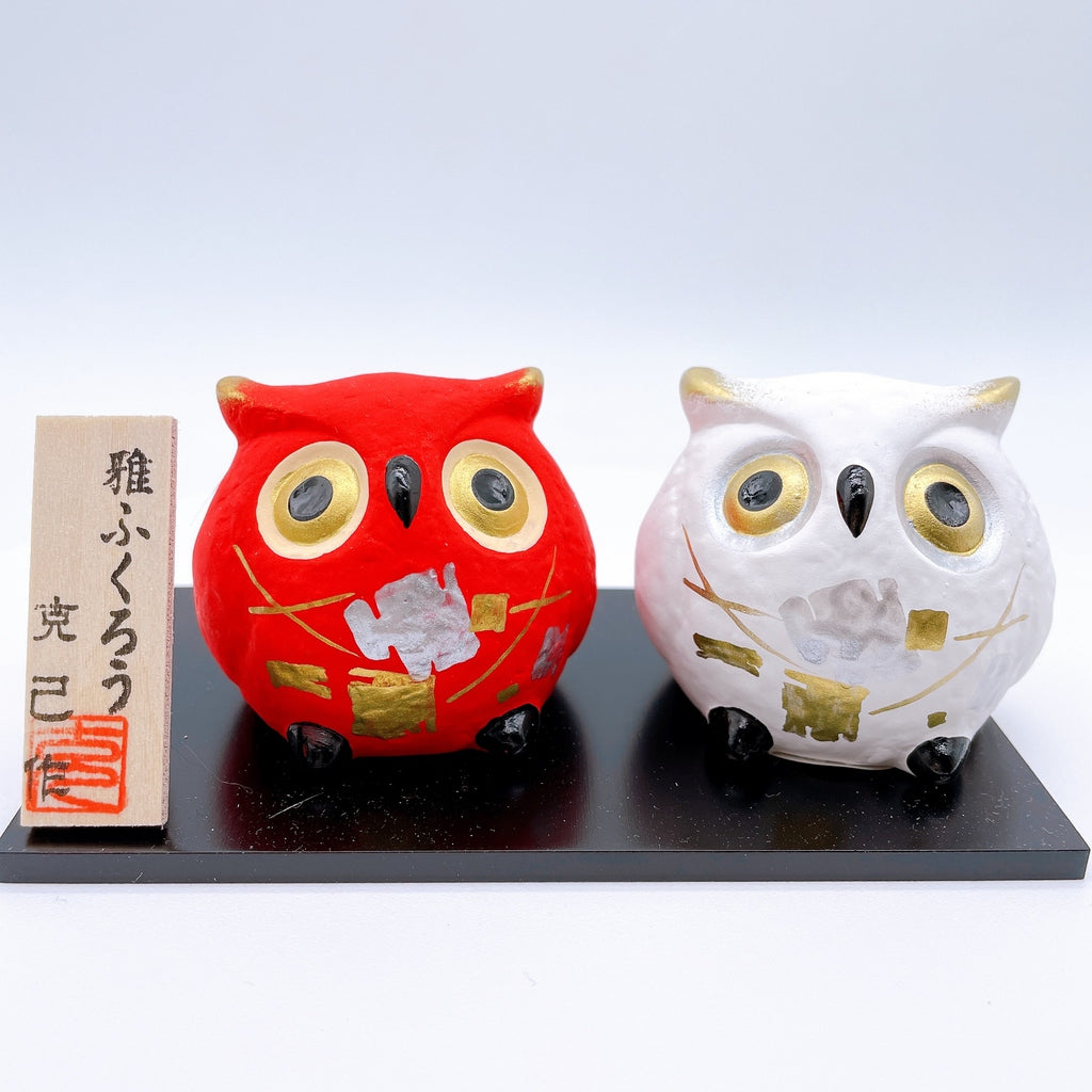 日本大福紅白貓頭鷹 土鈴 套裝