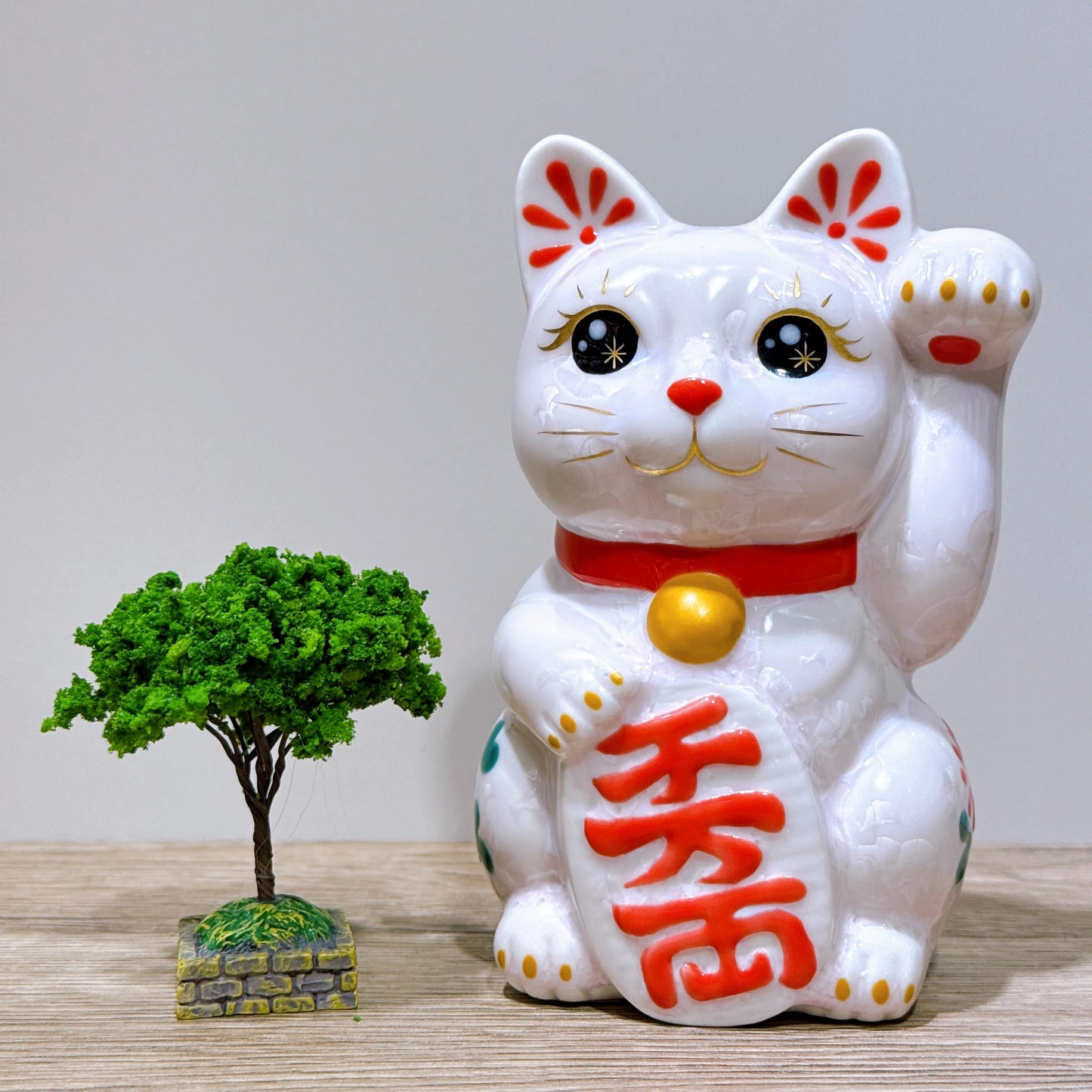 日本清水燒招財貓 花結晶 桃 体花 千万両 左