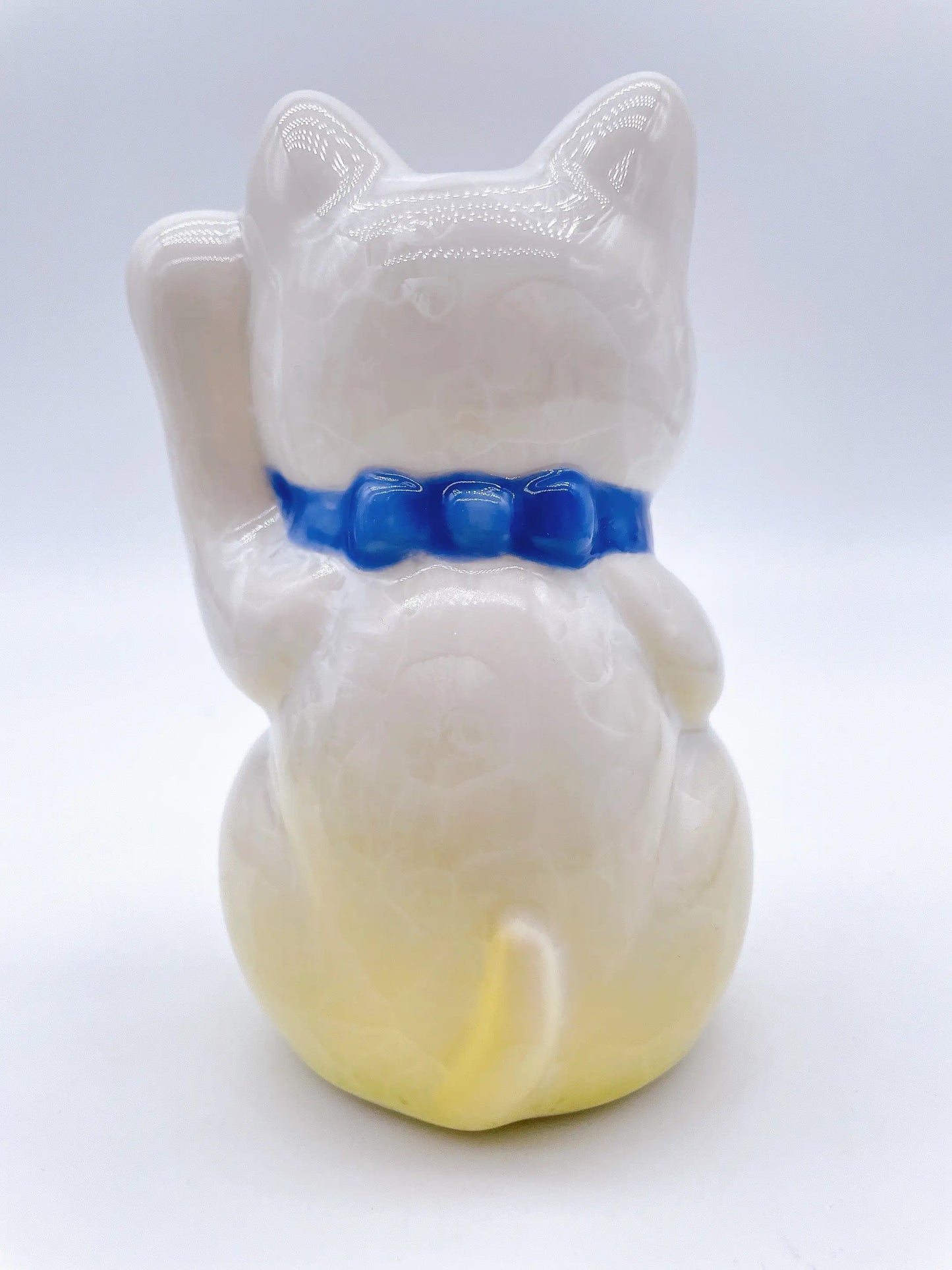 日本清水燒招財貓 花結晶 黃白 運氣大增