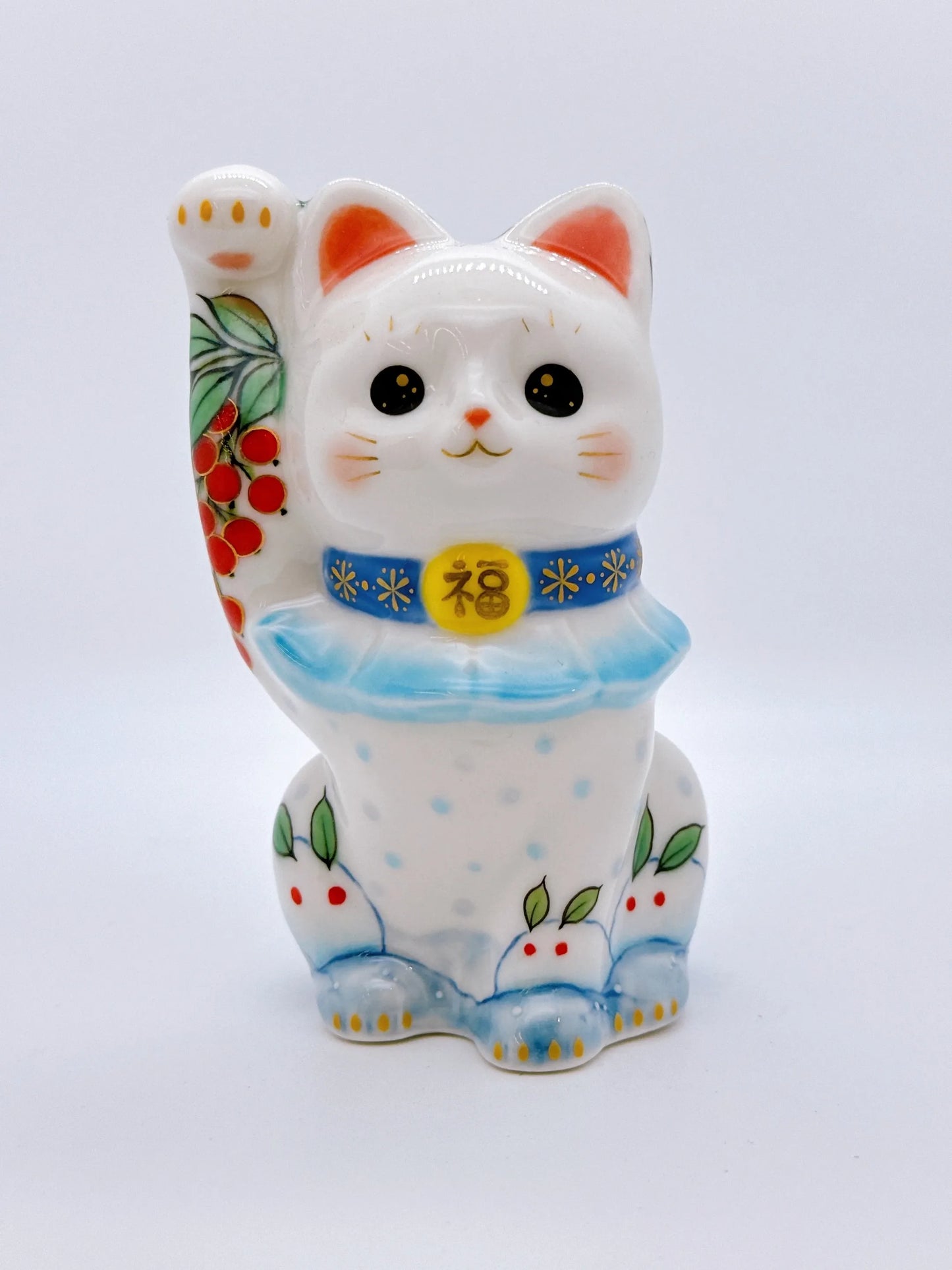 日本清水燒招財貓 色繪 雪兔