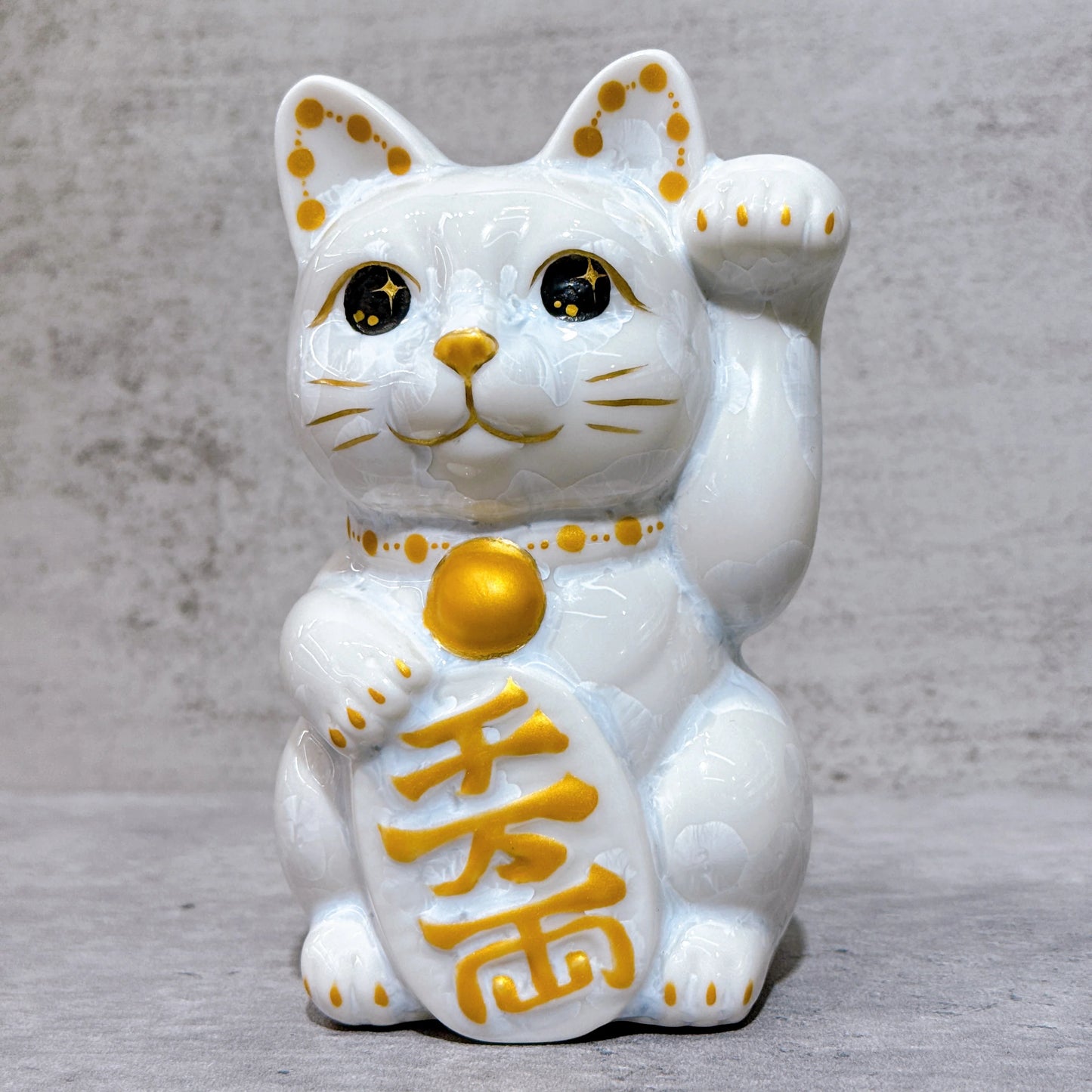 日本清水燒招財貓 花結晶 白 千萬両 左