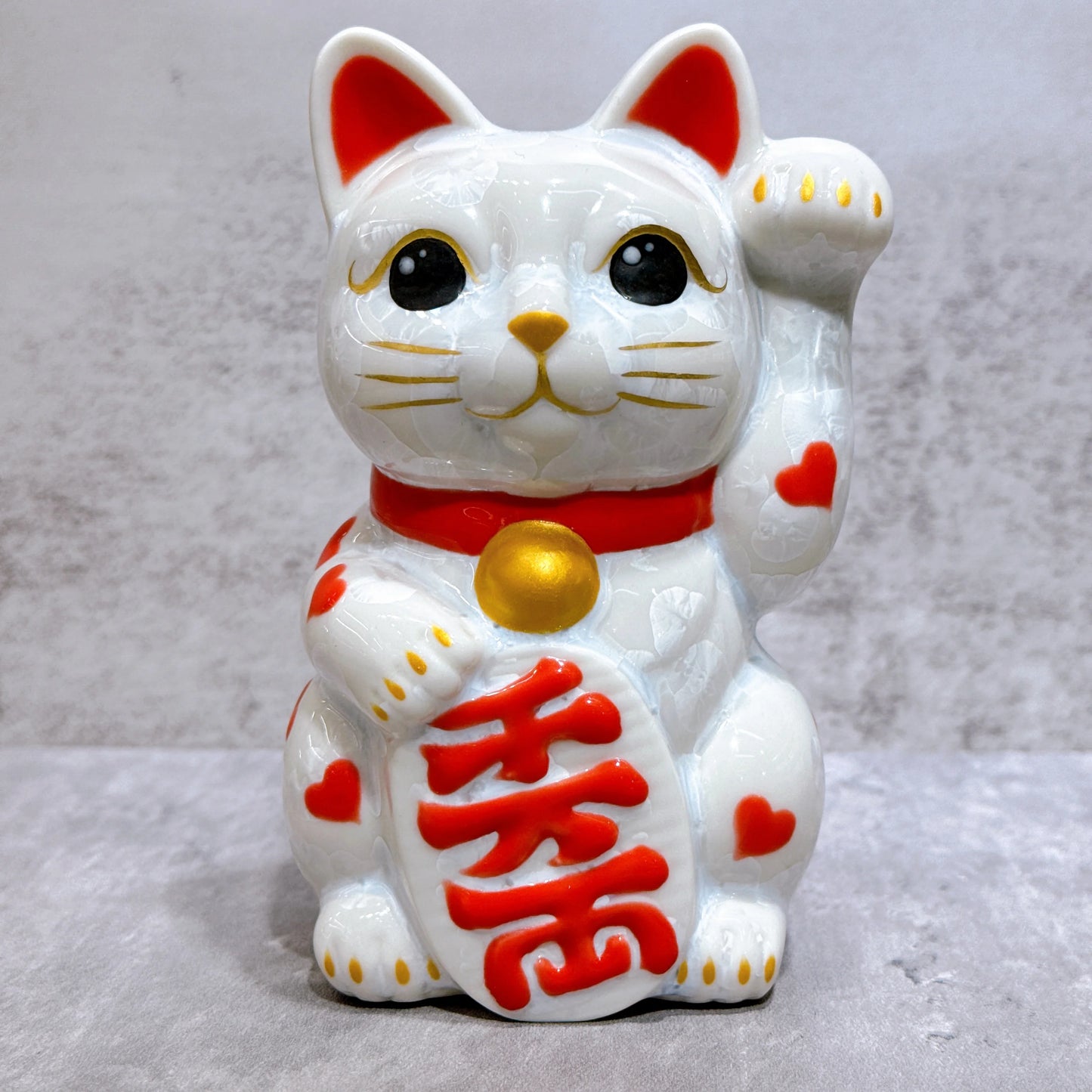 日本清水燒招財貓 花結晶 白 体花 千万両 左