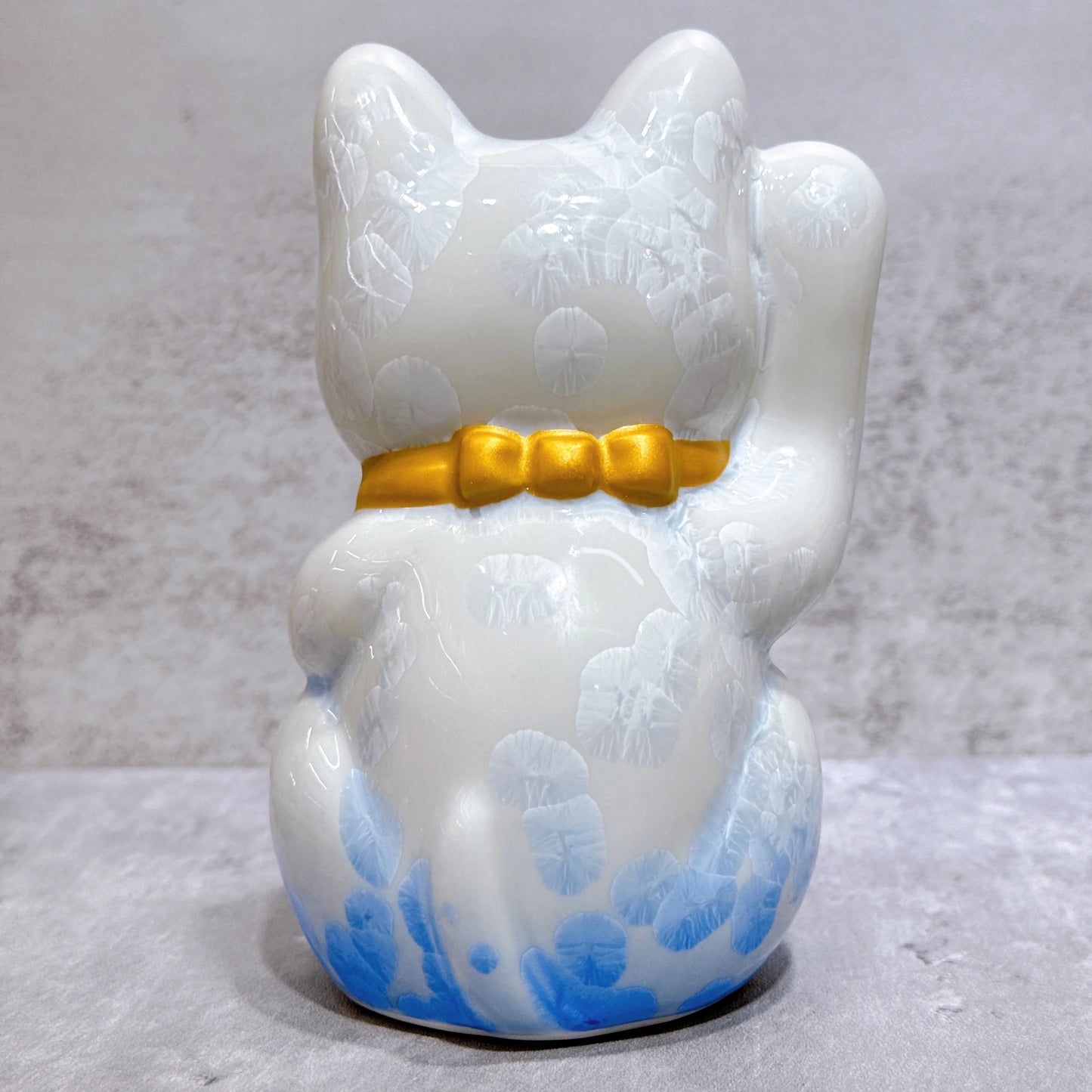 日本清水燒招財貓 花結晶 青白 開運 右