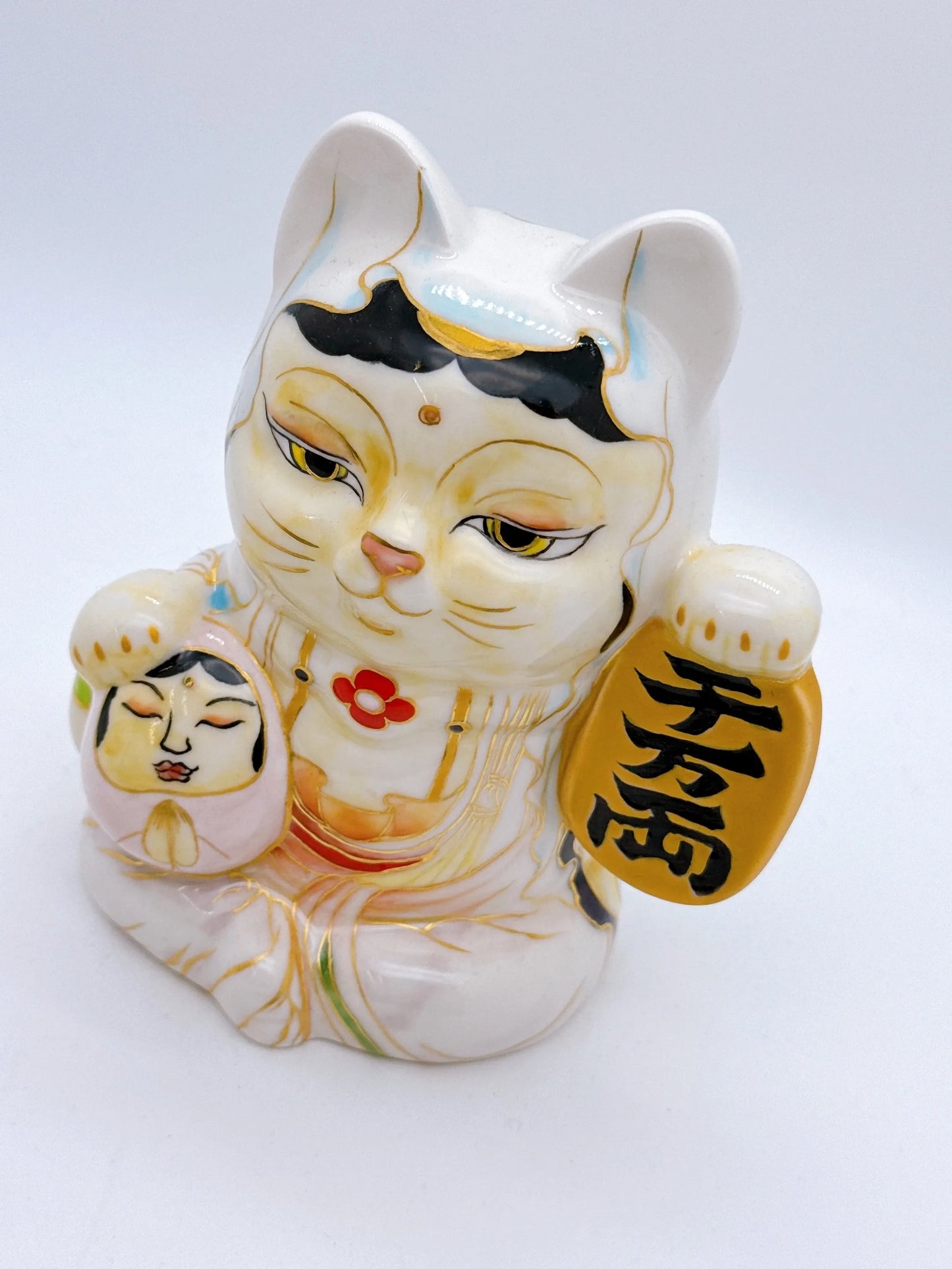 日本清水燒招財貓 達摩 色繪 觀音 千万両