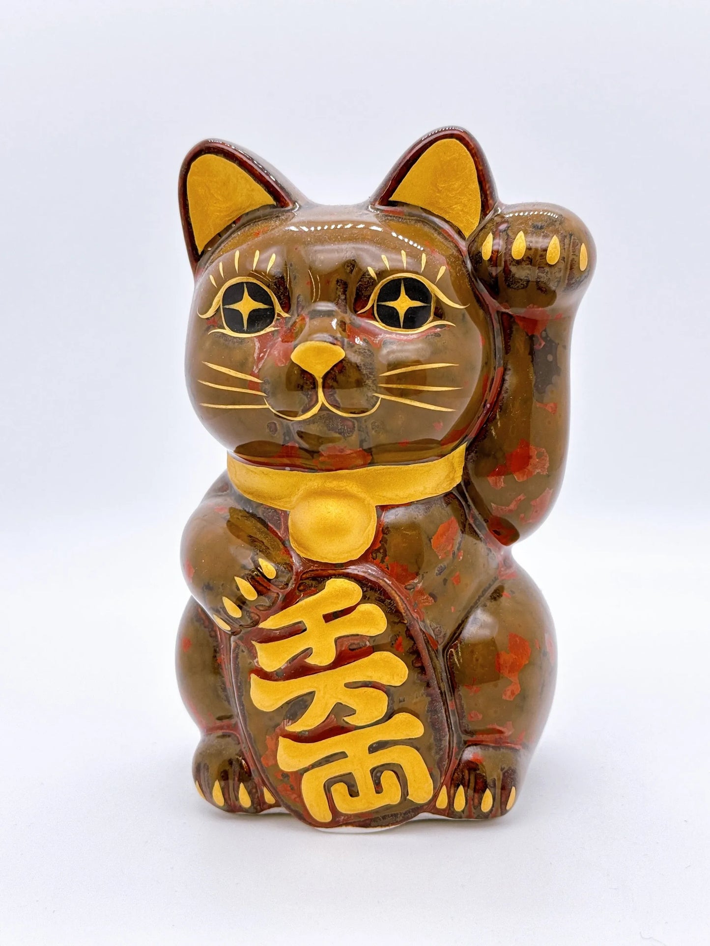 日本清水燒招財貓 花結晶 真朱 千万両 左