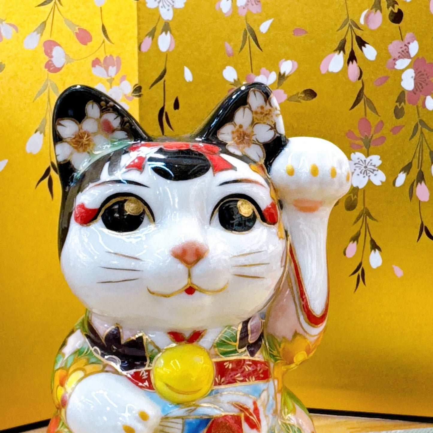 日本清水烧招财猫 色绘 舞妓鲤