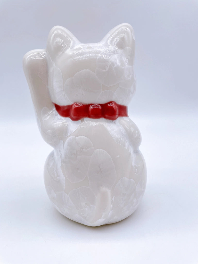日本清水烧招财猫 花结晶 白 千万两 左