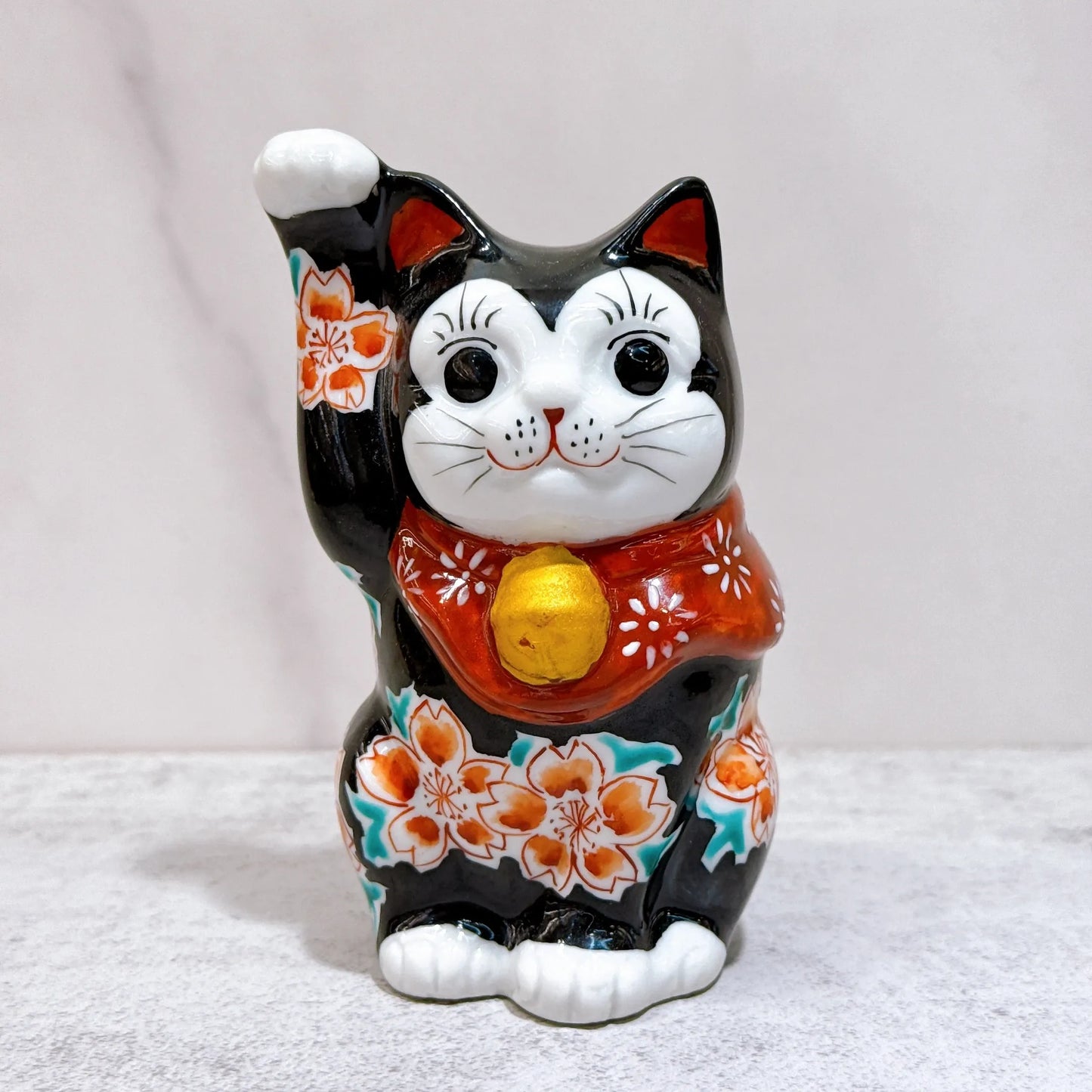 日本九谷燒招財貓 黑櫻