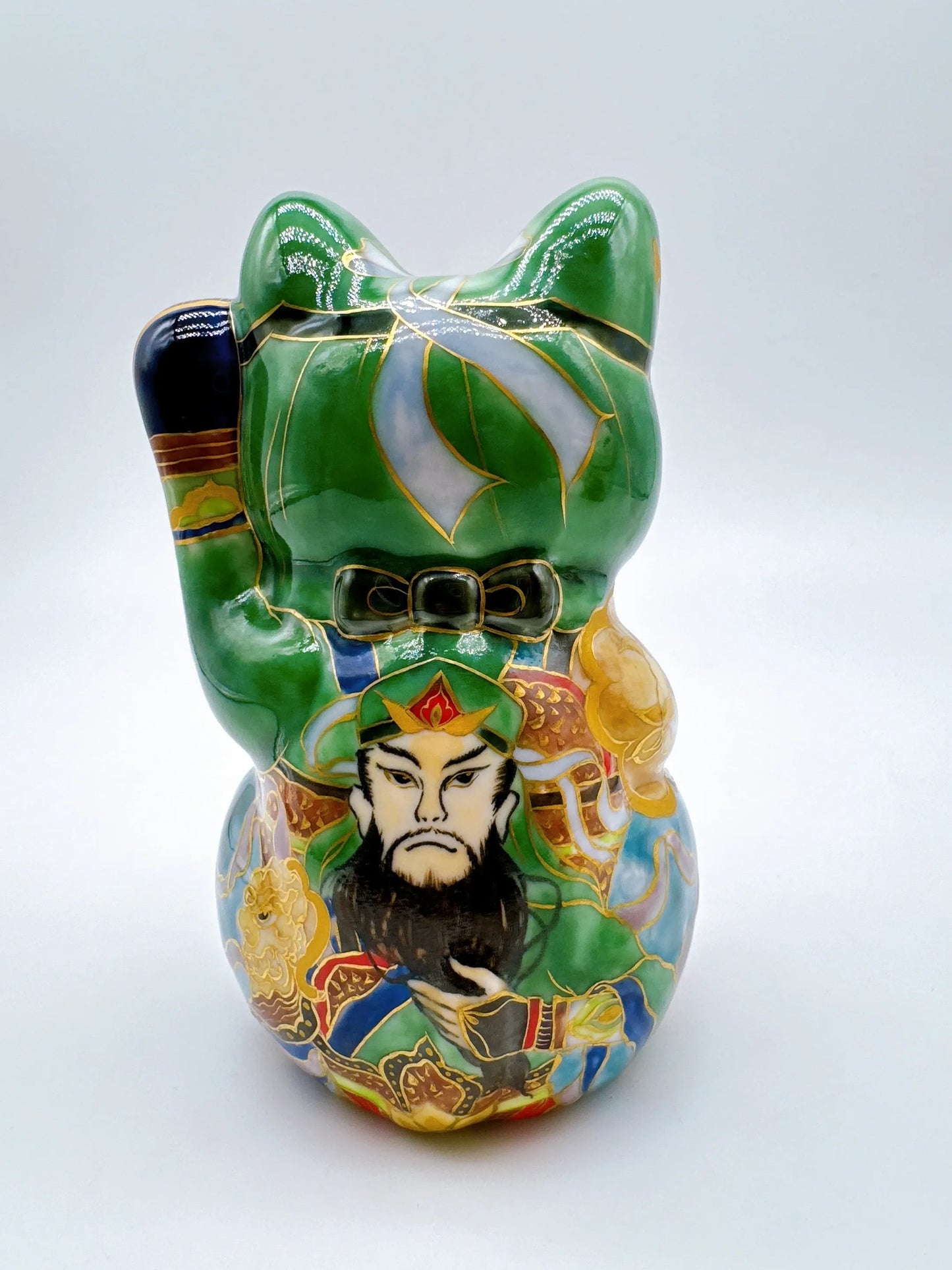 日本清水烧招财猫 色绘 关羽