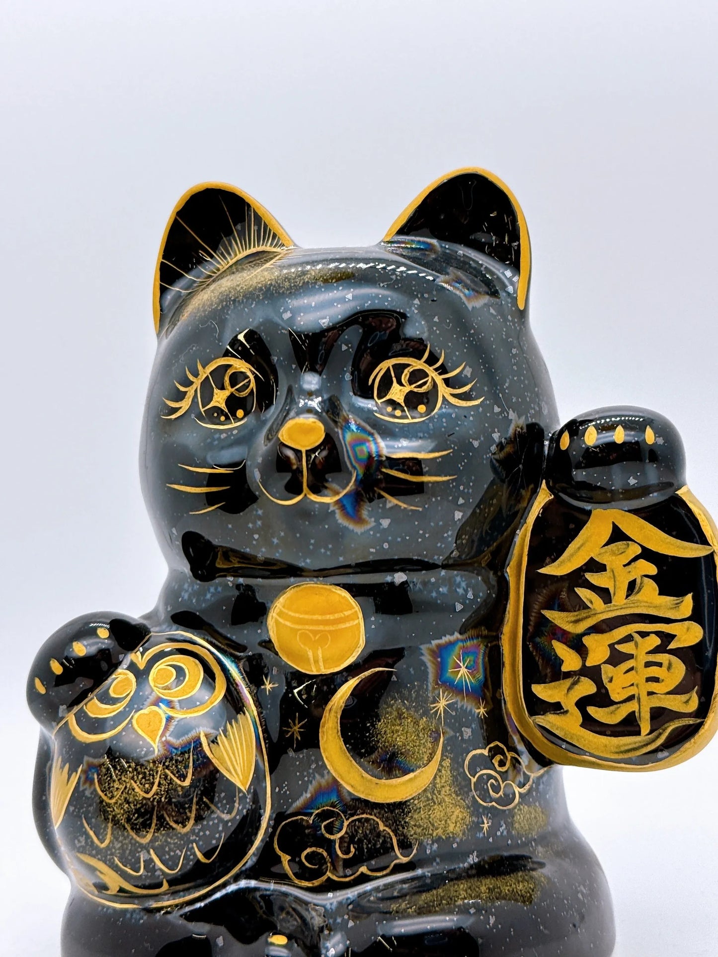 日本清水燒招財貓 貓頭鷹 星結晶 金運