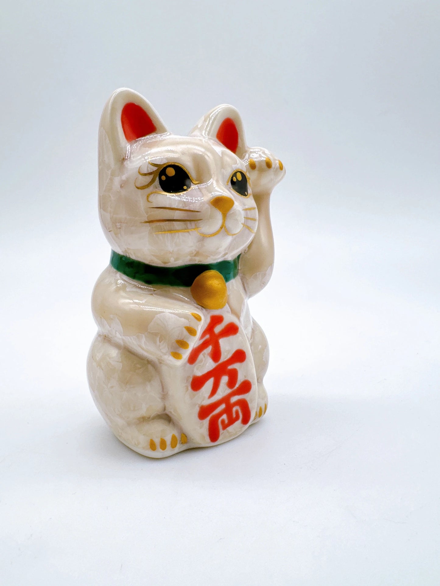 日本清水烧招财猫 花结晶 杏 千万 左 特小