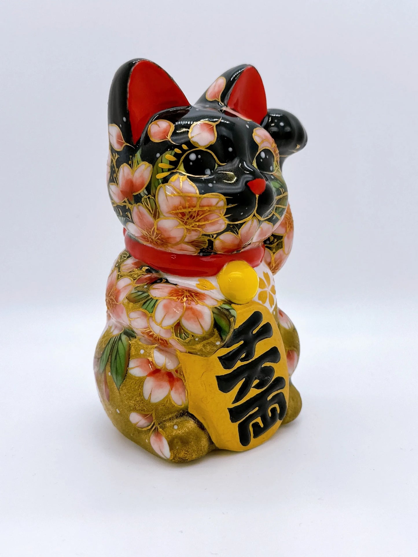 日本清水燒招財貓 色繪 金霞櫻