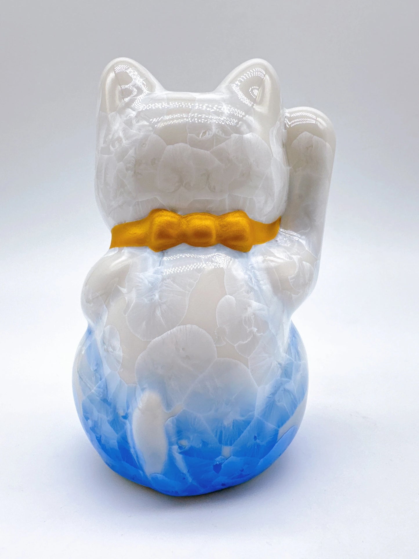 日本清水燒招財貓 花結晶 青白 健康 右