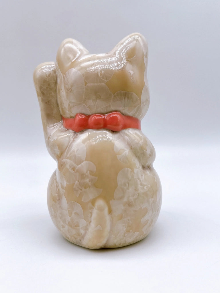 日本清水烧招财猫 花结晶 杏 千万两 右