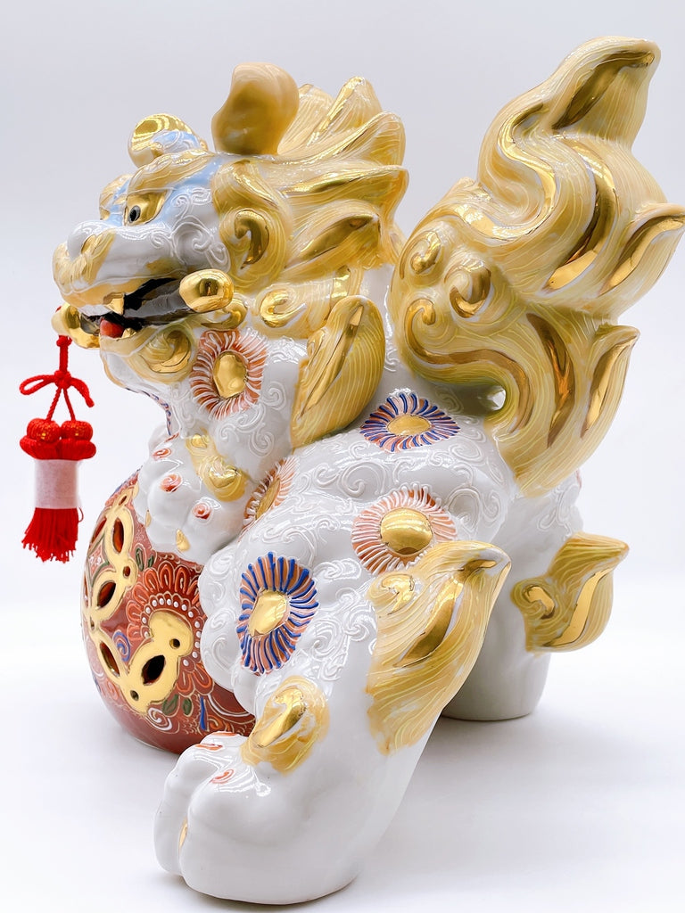 日本九谷燒劍獅子 10號 白盛
