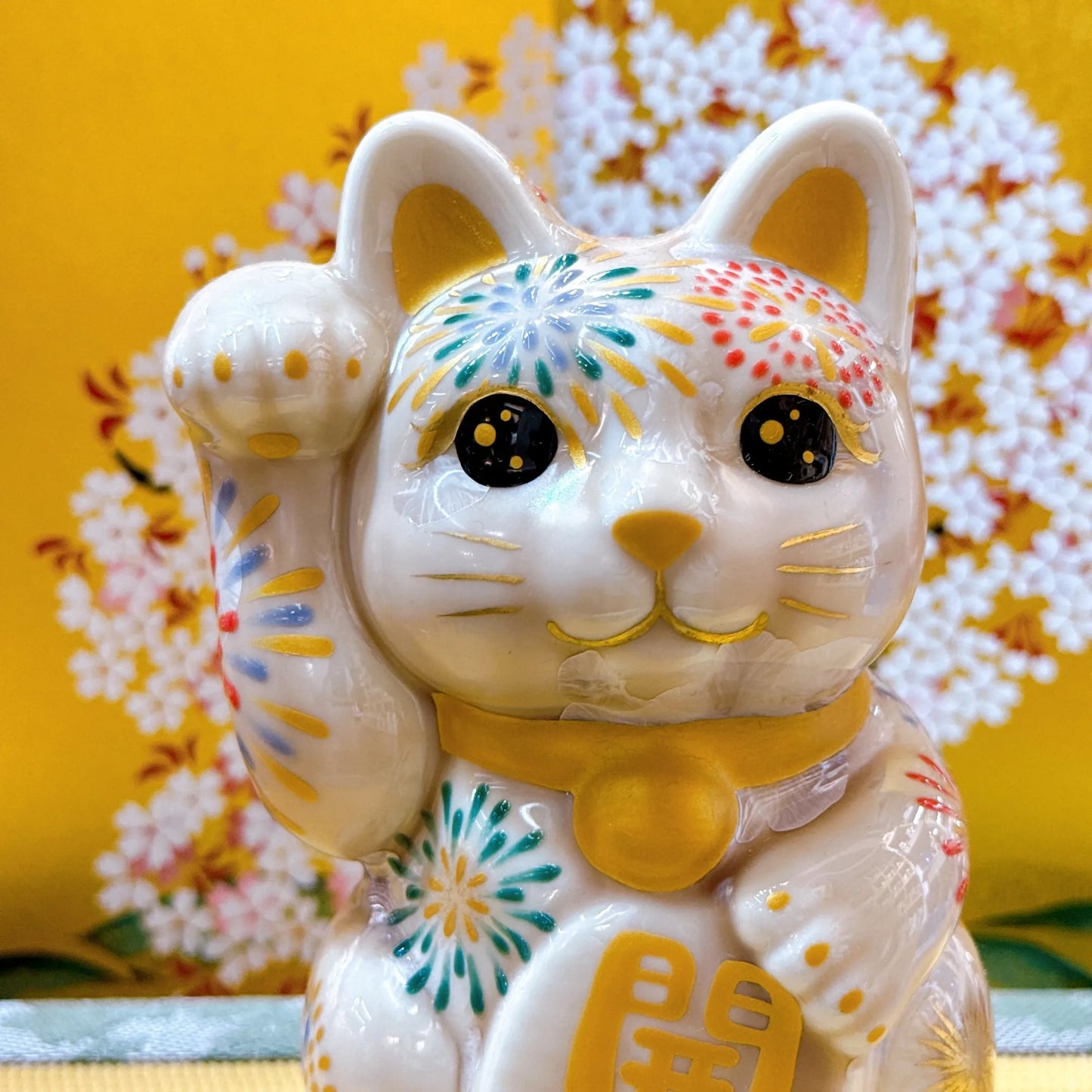 日本清水燒招財貓 花結晶 杏 花火 開運