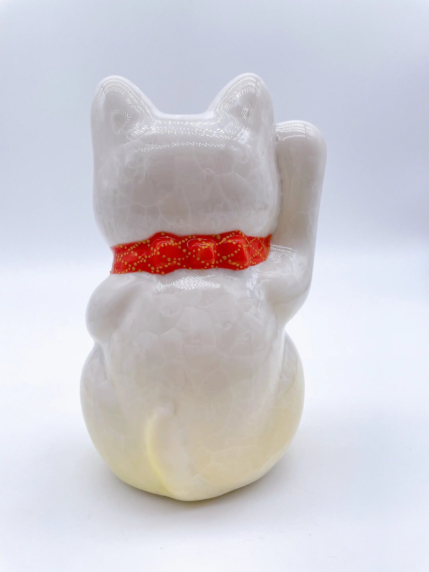 日本清水烧招财猫 花结晶 黄白 千万两