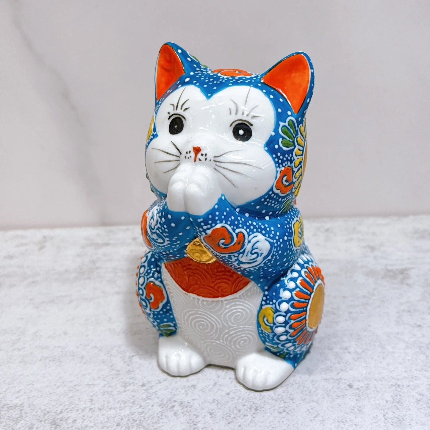 日本九谷烧招财猫 祈祷青盛