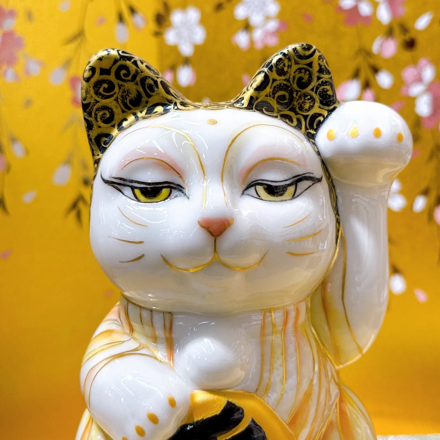 日本清水烧招财猫 色绘 佛陀