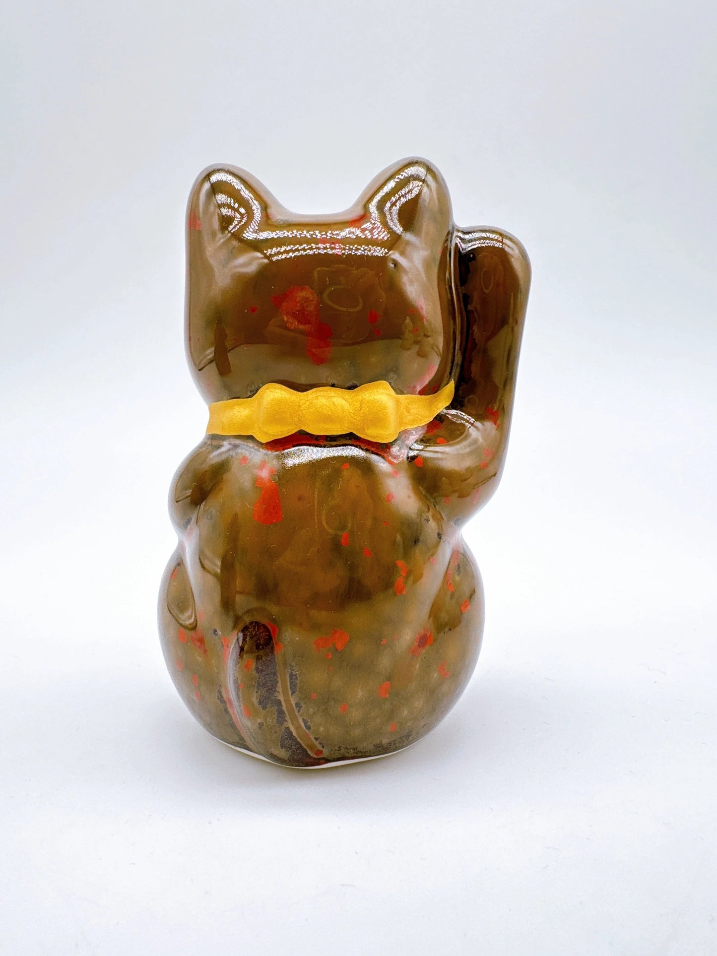 日本清水烧招财猫 花结晶 真朱 亿万两 右 特小
