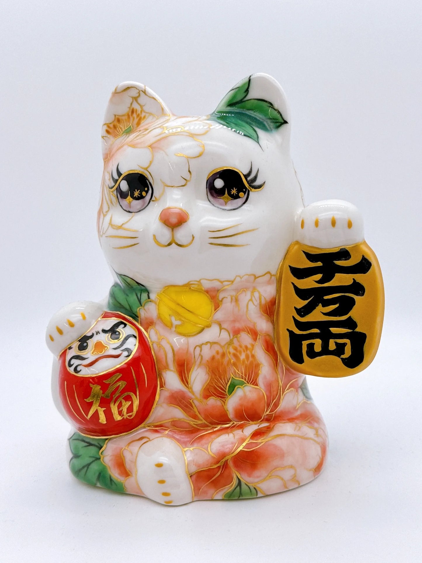 日本清水燒招財貓 達摩 色繪 千万両