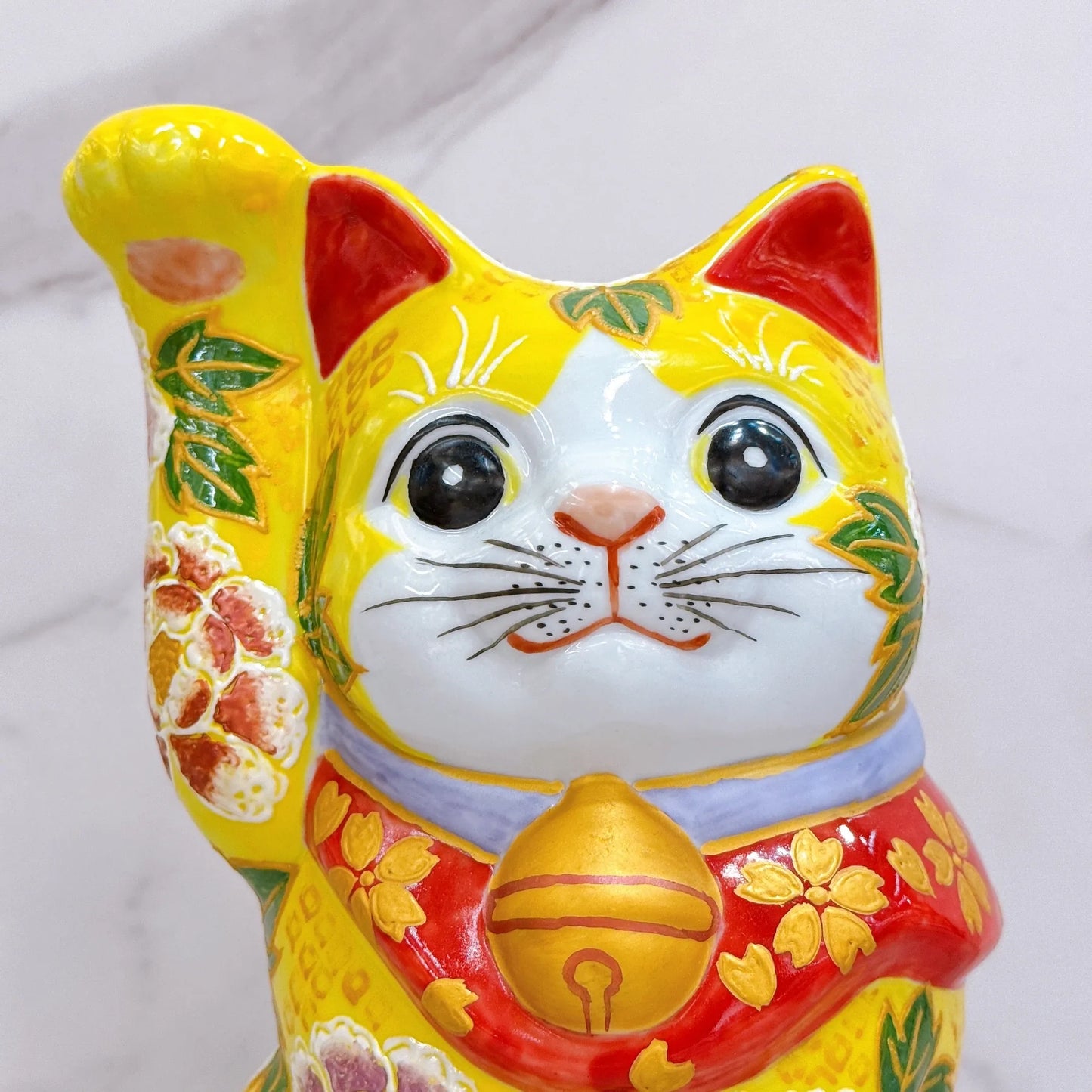 日本九谷燒招財貓 黃地華盛 8 號